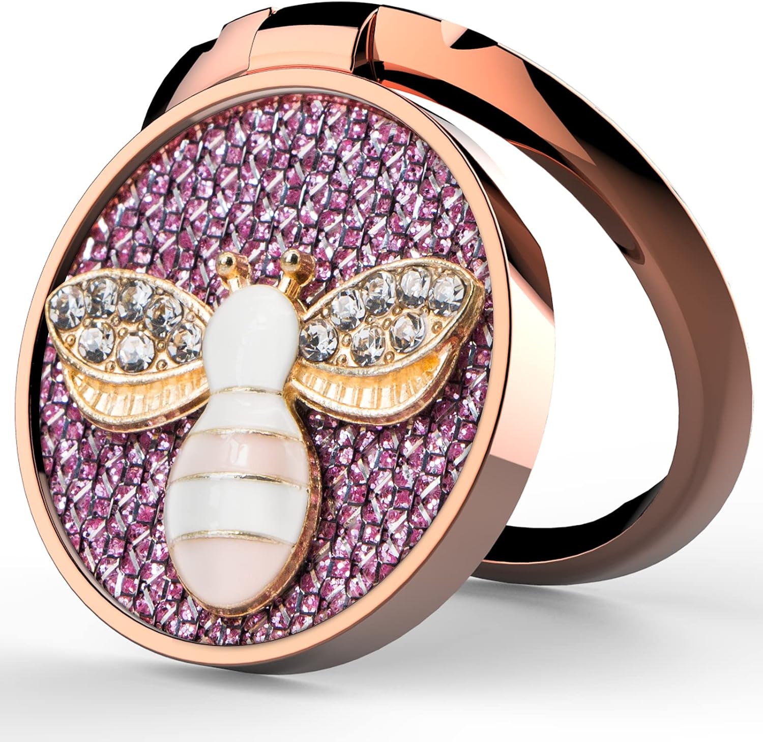 YINHEXI Phone Ring Holder Finger Kickstand, Cell Phone Ring Holder Finger Grip 360 Degree Rotation, with Crystal Stone Enamel Bee (Pale Violet Red)