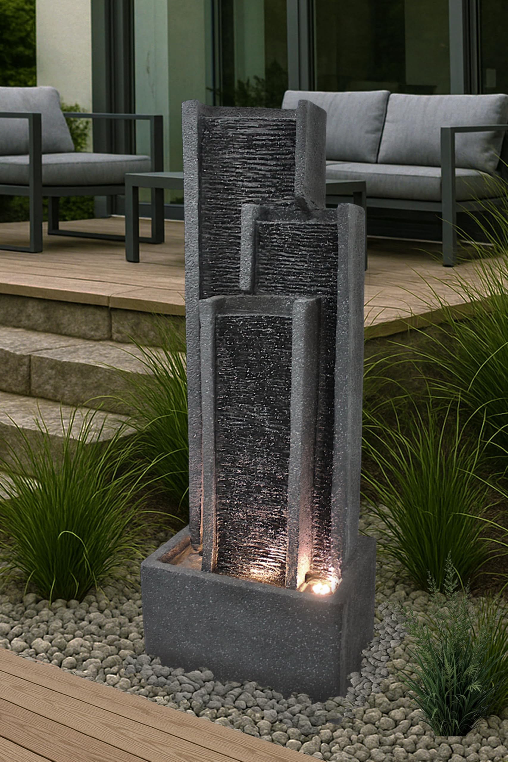 Fuente de jardín BK903 Pared de Agua 99 cm Fuente de pie Fuente con iluminación Cascada decoración de jardín Fuente de Interior