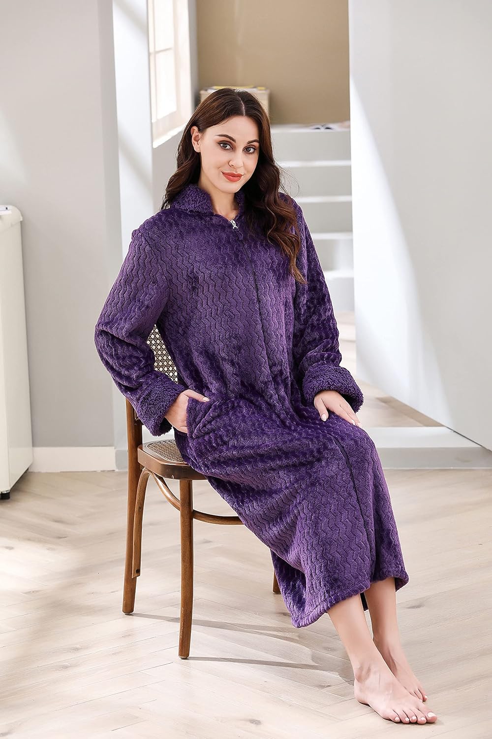 Richie House Women's Soft and Warm Fleece Robe with Zipper Size S-XL RHW2856