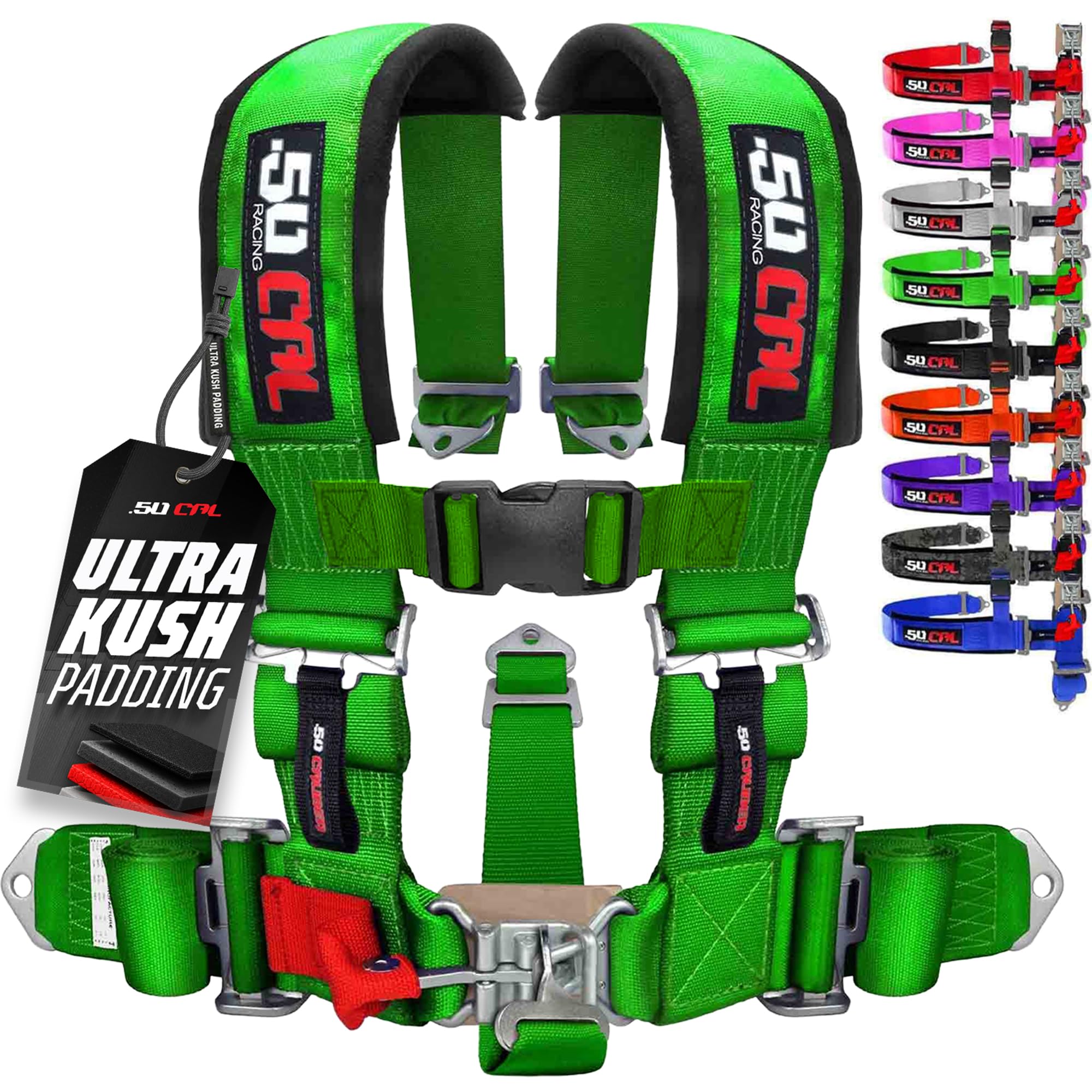 1pc 50 Cal Green 5 Point Harness 3 inch Straps, Racing Harness Seat Belt