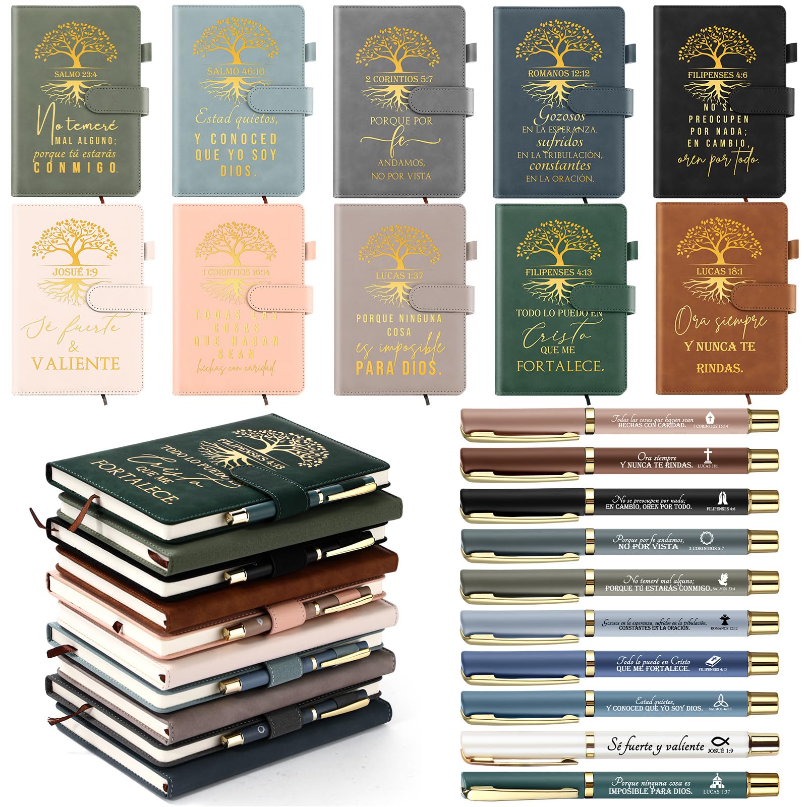 Kosiz 10 Sets Christian Bulk Gifts for Women Prayer Journals Leather Notebooks with Inspirational Bible Verse Pens, Small Group Bible Study, Church