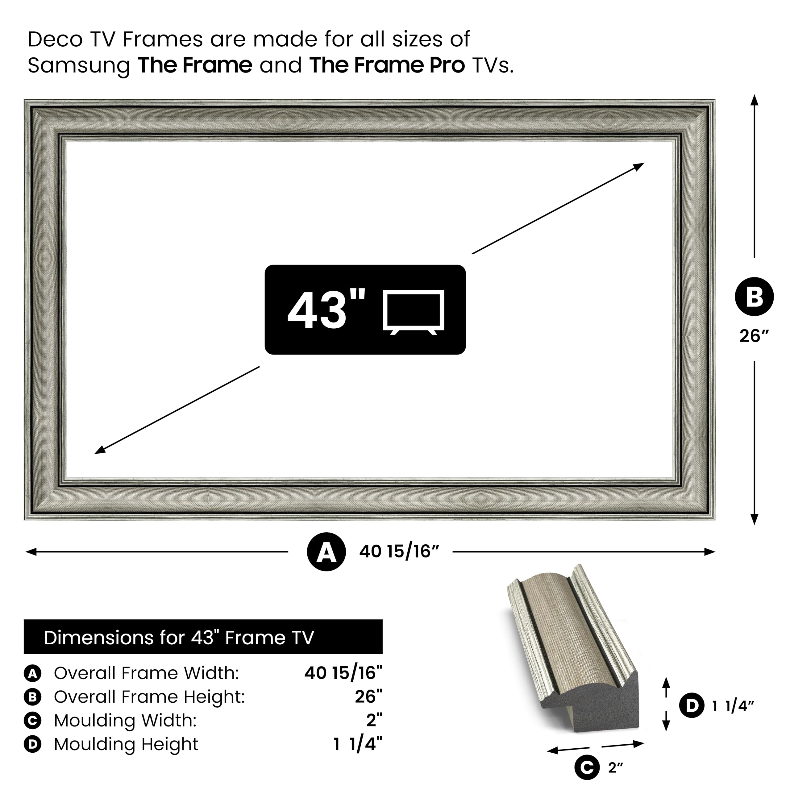 Industrial Nickel 43" Slim Deco TV Frame - Compatible ONLY with Samsung The Frame TVs (Fits 2021-2025, LS03A, LS03B, LS03C, LS03D, LS03FA)