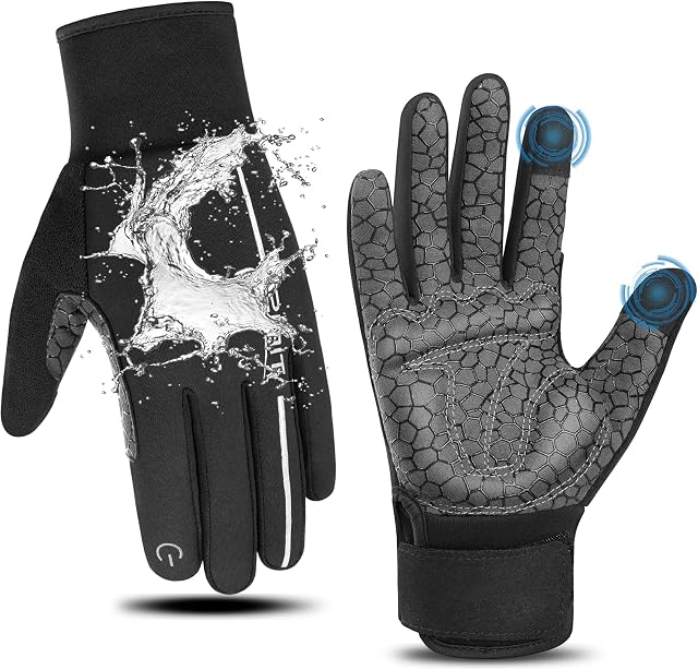 PULIOU Gloves Men, Thermal Waterproof Women Gloves with Touchscreen Anti-Slip, Cold Winter Running Windproof Football Gloves for Ski Bike Cycling Driving