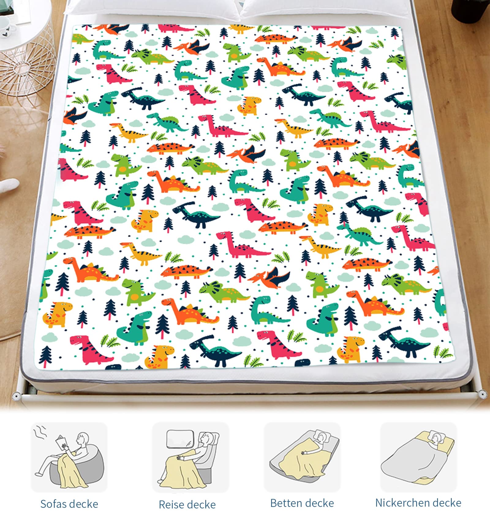 Dinosaurier Kuscheldecke, Kuscheldecke Kinder Dinosaurier, Sanft Flanell Weich Fleecedecke, Kinder Kuscheldecke, Mikrofaser Couchdecke,Dinosaurier Decke Geschenke (Weißer Dinosaurier, 150 x 200 cm)
