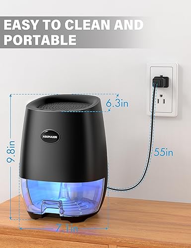 Miniatura 6 de Deshumidificadores para el hogar, deshumidificador pequeño de 35 onzas para baño (300 pies cuadrados) con apagado automático, modo de sueño, luz