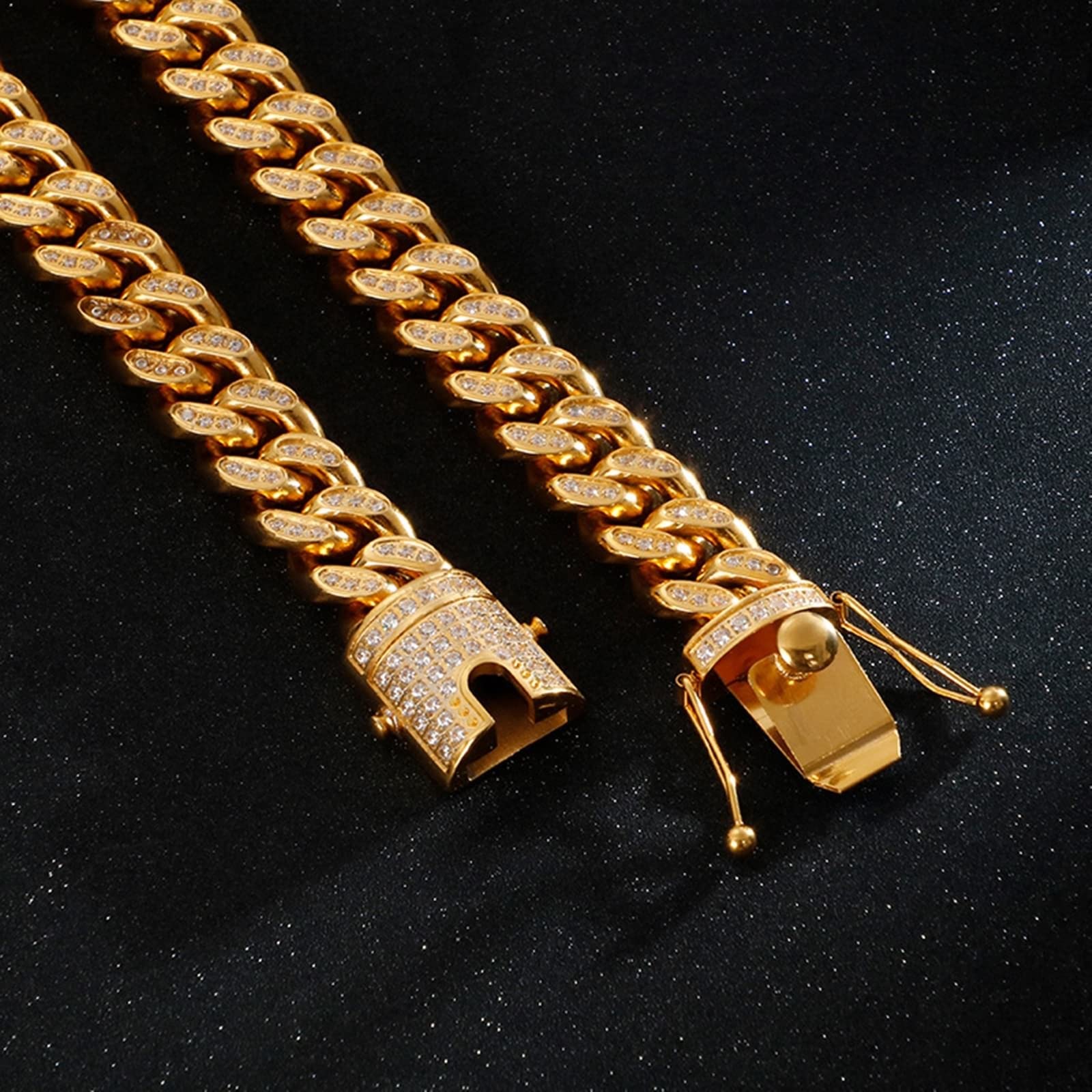 Wycian Bracciali da uomo in acciaio inox, larghezza catena 10/12 mm, stile hip hop, rap, San Valentino, regali per amici