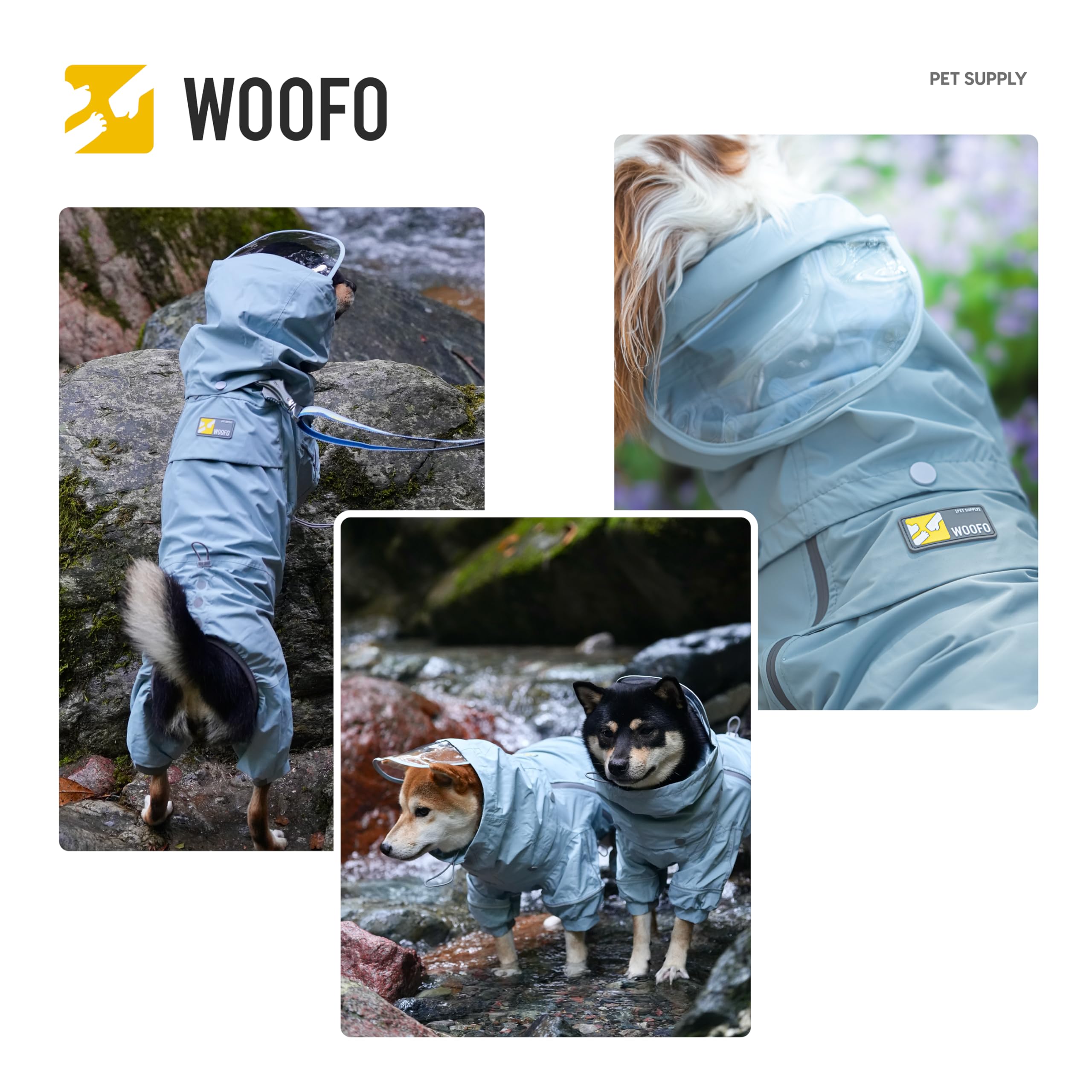 Hunde-Regenmantel, wasserdichter und winddichter Hunde-Regenmantel für nasses Wetter, super verstellbar, mit Loch für die Leine und reflektierendem Streifen, Größe L - S