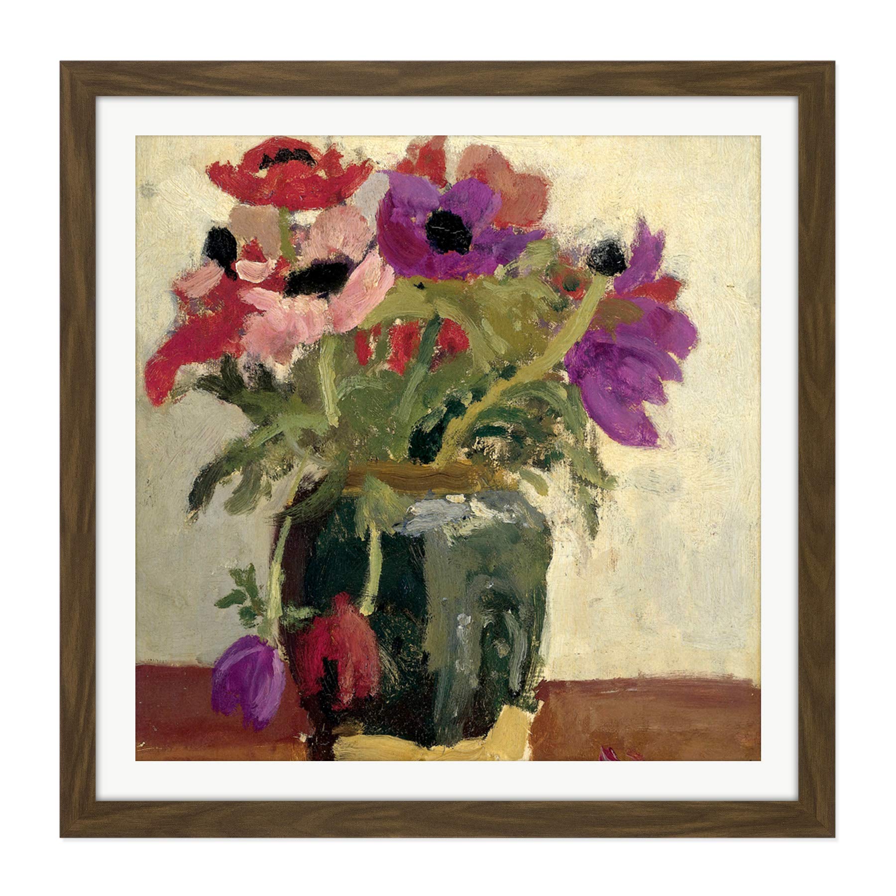 Artery8 Breitner Ginger Pot With Anemones Painting Square Wooden Framed Wall Art Print Picture 16X16 Inch