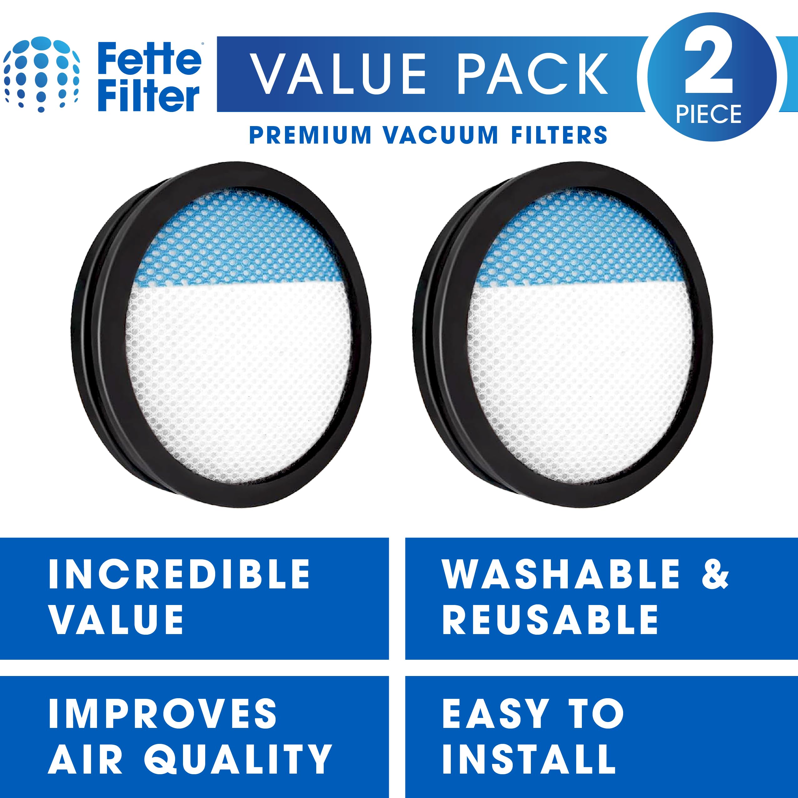Fette Filter - Replacement Filter Compatible with Ryobi Stick Vacuum PCL720 PBLSV716 PBLSV717 Part # A32SV720N Also Compatible with Hoover ONEPWR Emerge BH53600 BH53602 Part # AH48000 - Pack of 2