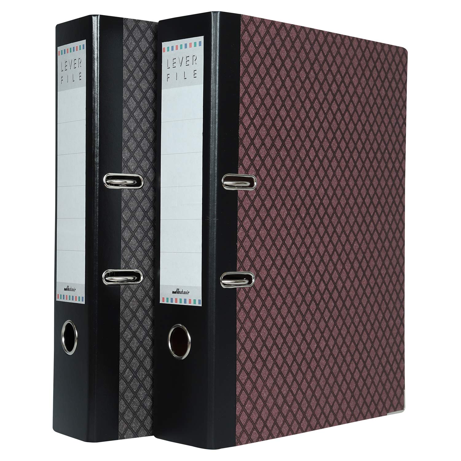 Mahavir Superial - Classeur à levier 2D Format protocole (216 mm x 343 mm), clip 70 mm, couverture thermosensible en papier et fermeture Rado - Lot de 2 - Gris et marron