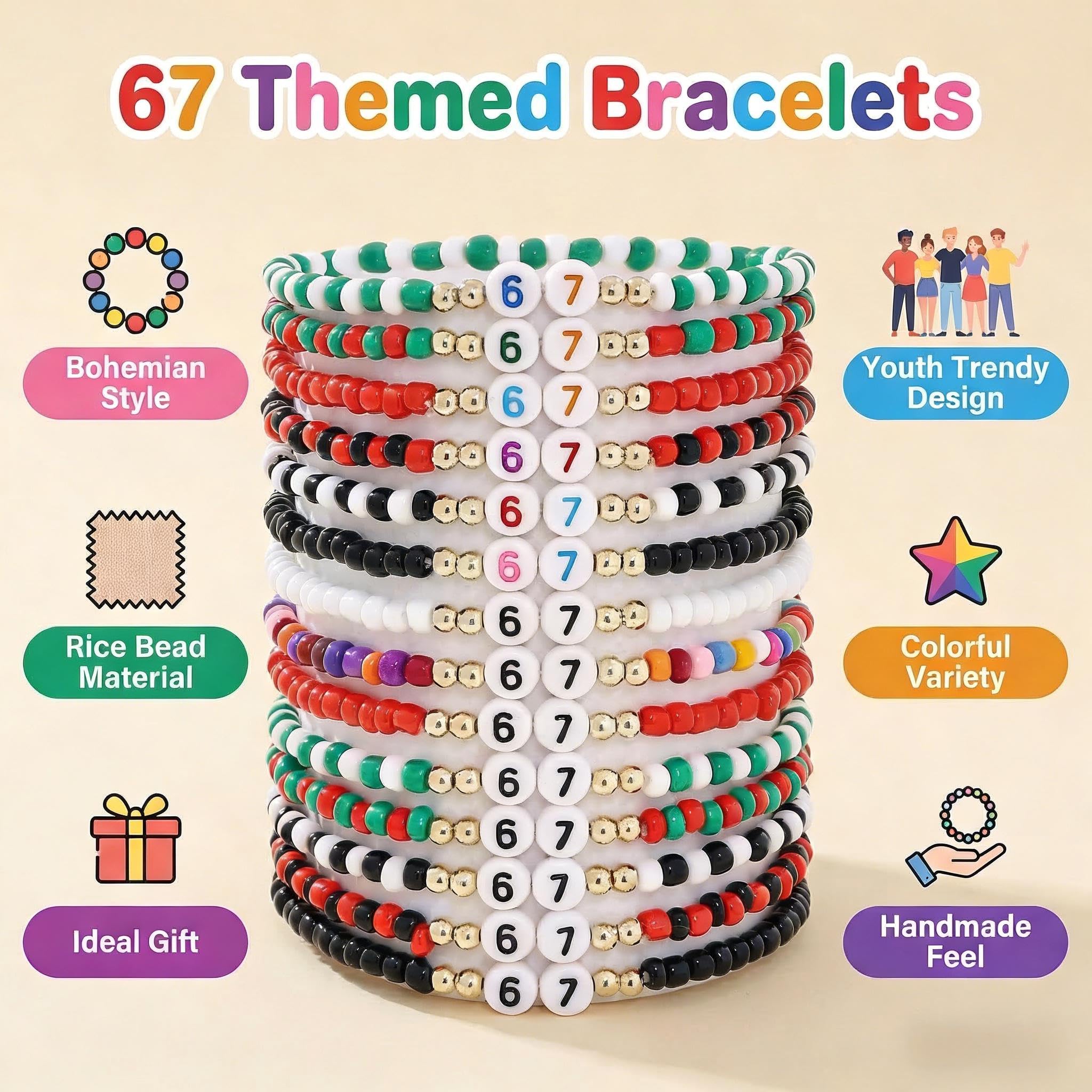 Comforso Six Seven Bracelets 16 Pack,Funny 67 Meme Bracelets for Men & Women,Great Birthday,Valentine's Day,Easter or Christmas Stocking Stuffer Gift for Tweens & Teens (seed bead) - Image 3