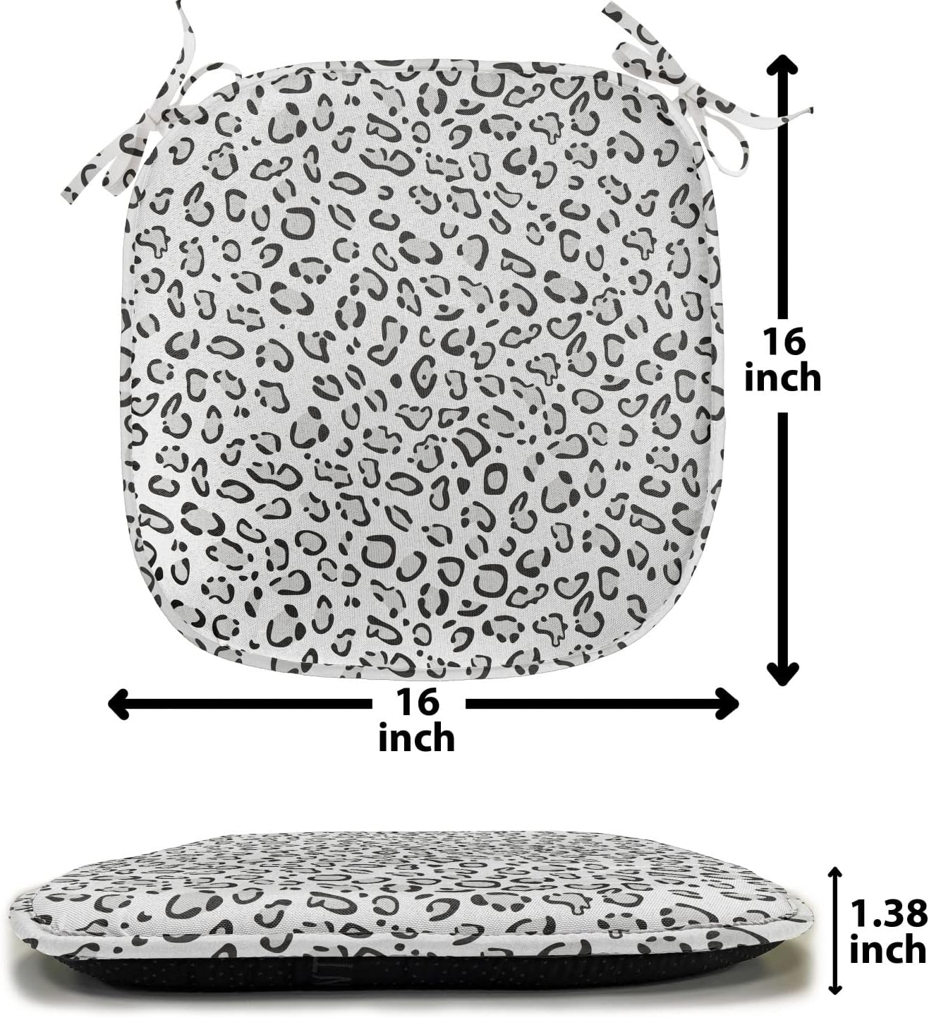 Lunarable Snow Leopard Chair Seating Cushion Set of 8, Continuous Pattern of Greyscale Natural Camouflage Wild Cat Skin, Anti-Slip Seat Padding for Kitchen & Patio, 16"x16", Dust Pearl Charcoal Grey