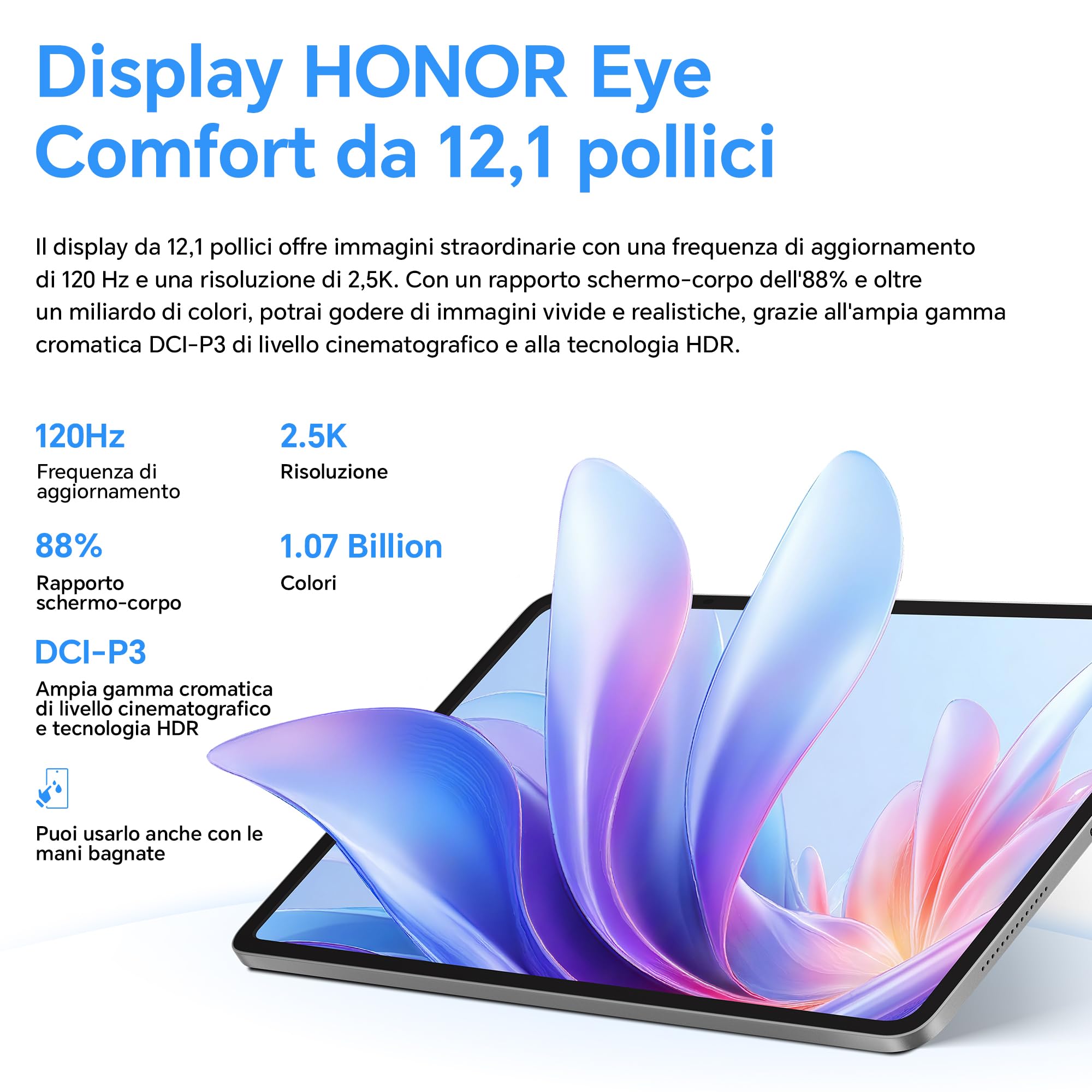 HONOR Pad 10 12,1 Pollici 120HZ 2.5K HONOR Eye Comfort Display 8GB/256GB WIFI 10100mAh Batteria Tablet, 4nm Snapdragon 7 Gen 3, AI Efficienza, 6 Altoparlanti, Android 15, Gray [Versione italiana]
