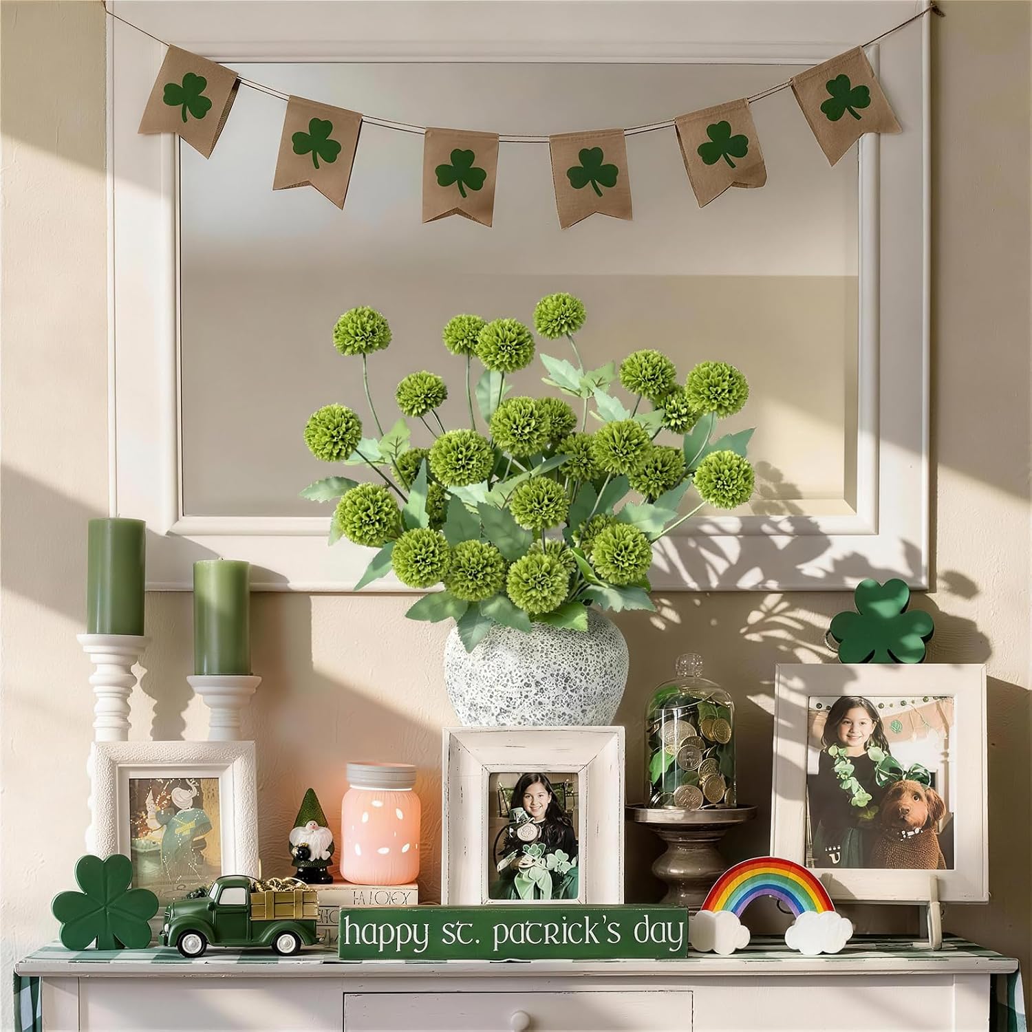 12Pcs Faux Flowers for Vase with Slik Long Stem 23.6'' Green Chrysan Mums image 4