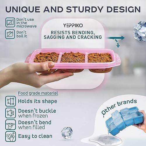 Miniatura 2 de Cubos de bandejas de alimentos para congelador, cubos de almacenamiento para congelar con tapas a prueba de fugas, 6 piezas (3 bandejas + 3 tapas),