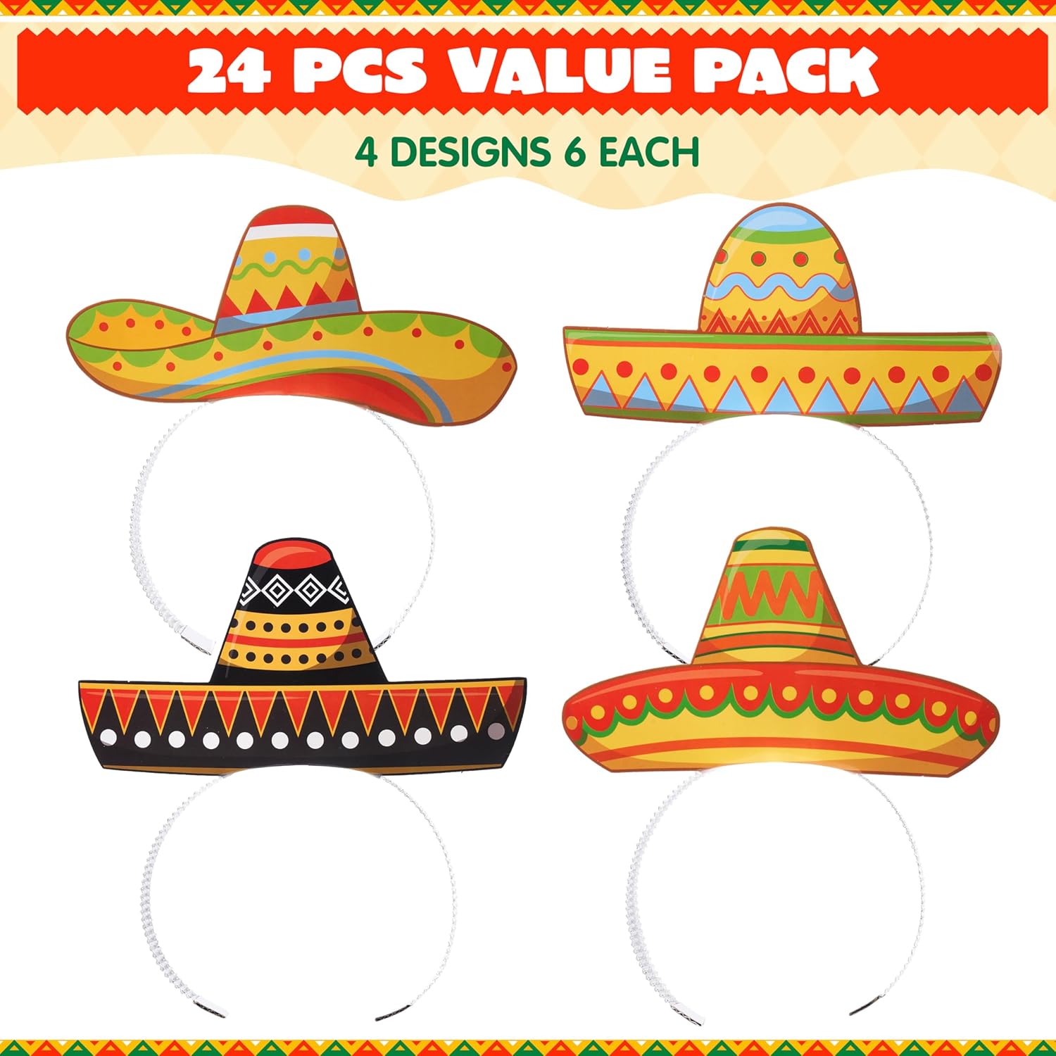 JOYIN 24 Pcs Cinco de Mayo Sombrero Headbands for Mexican Themed Fiesta Party, Party Supplies Decorations for Fun Fiesta Hat Party Supplies, Luau Event Photo Props
