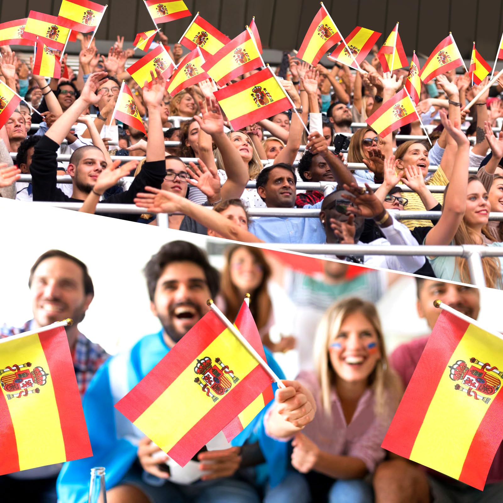 Bandera de España Grande de 90x145 cm + 10 Piezas Mini Bandera España de 14x21 cm, Bandera Real Madrid de Poliéster para Olímpicos, Euro 2024