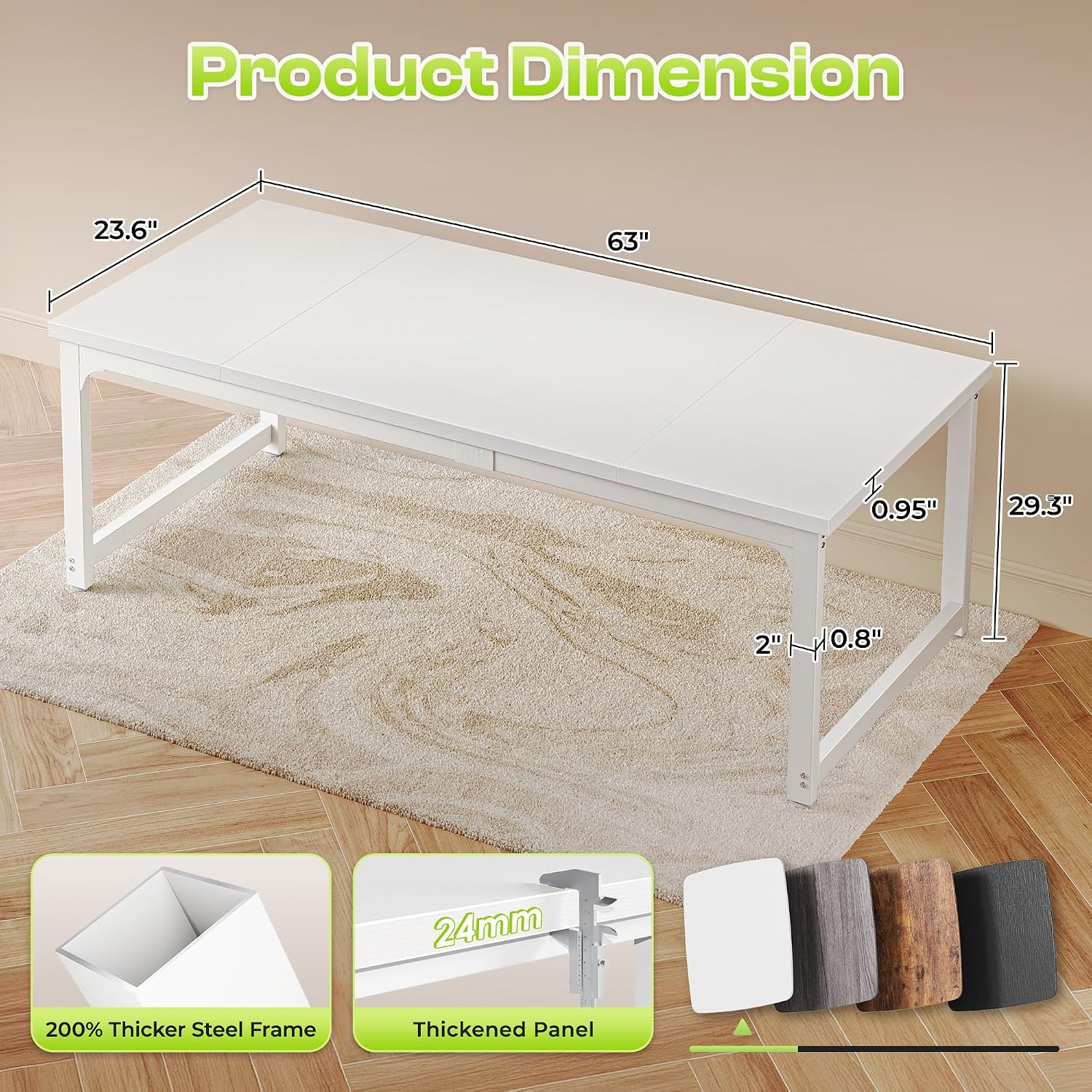 PRAISUN 63 x 24 Inch Computer Desk, 0.95'' Thicker, Heavy Duty, White image 3