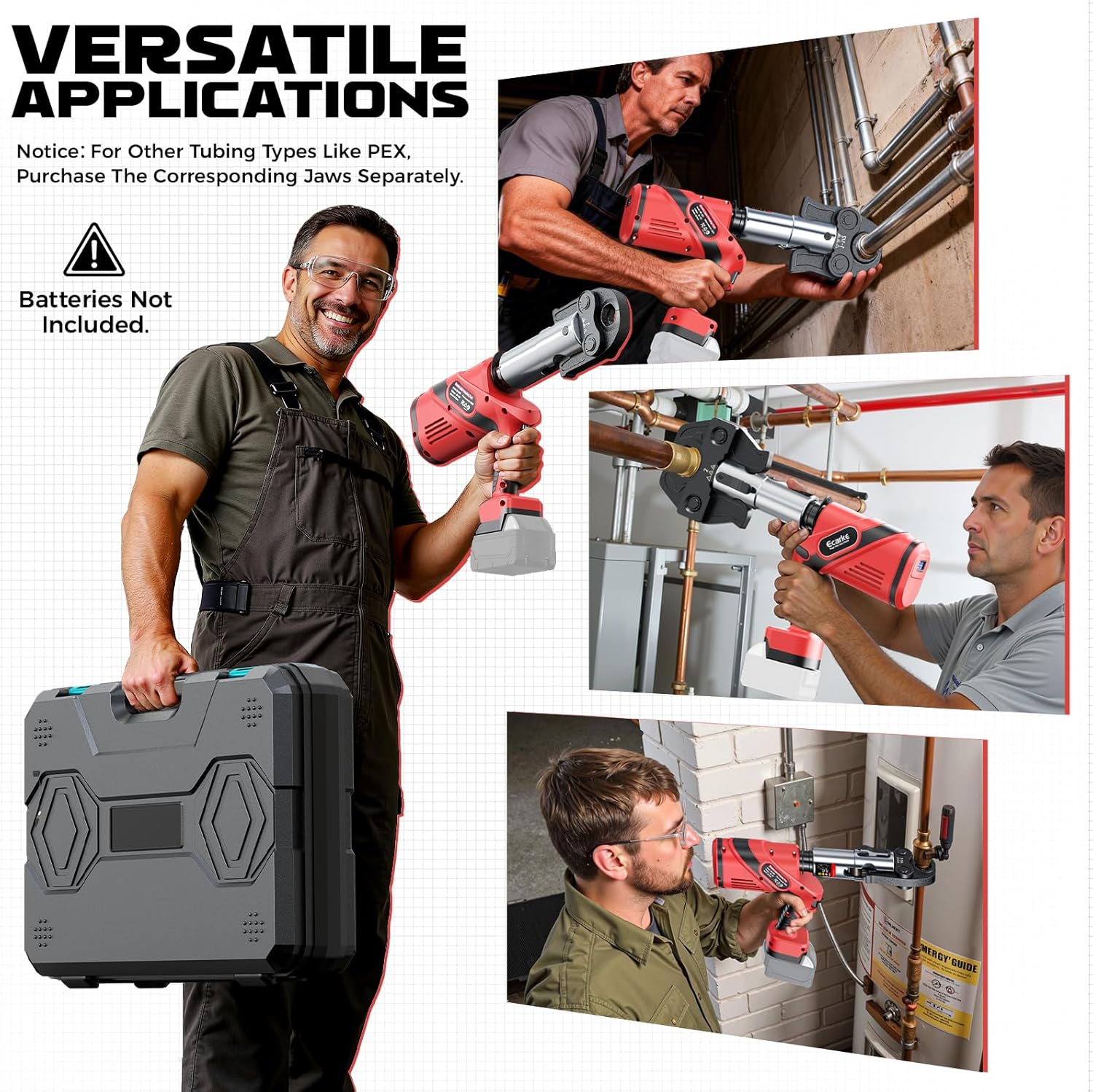 Ecarke Pro Press Tool Compatible with Milwaukee 18V battery, Cordless Plumbing Pipe Press Tool Kit for 1/2" to 2" Copper Pipe and Stainless Steel Pipes, 360° Rotation, 6 Pro Press Jaws, No Battery