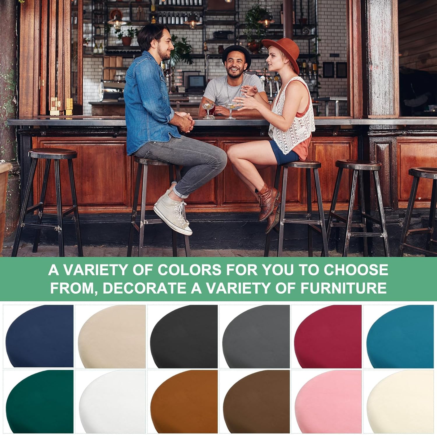 M METERXITY 4-Pack Bar Stool Covers Round, for 12-14 Inch Velvet Washable Stool Cushion Slipcover with Elastic Bands for Bar Stool/Round Cushion [Black]