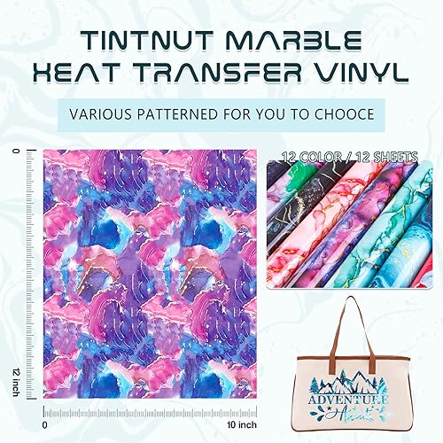 Miniatura 2 de Tintnut Vinilo de transferencia de calor de mármol, 12 hojas de 10 x 12 pulgadas, paquetes de acuarela con patrón dorado de vinilo para planchar
