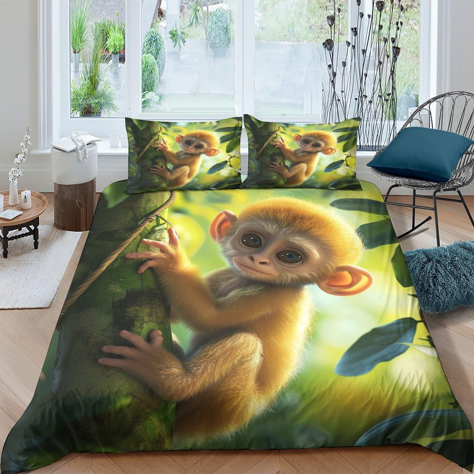 Housse de couette hypoallergénique singe 3D pour lit d'enfant sensible