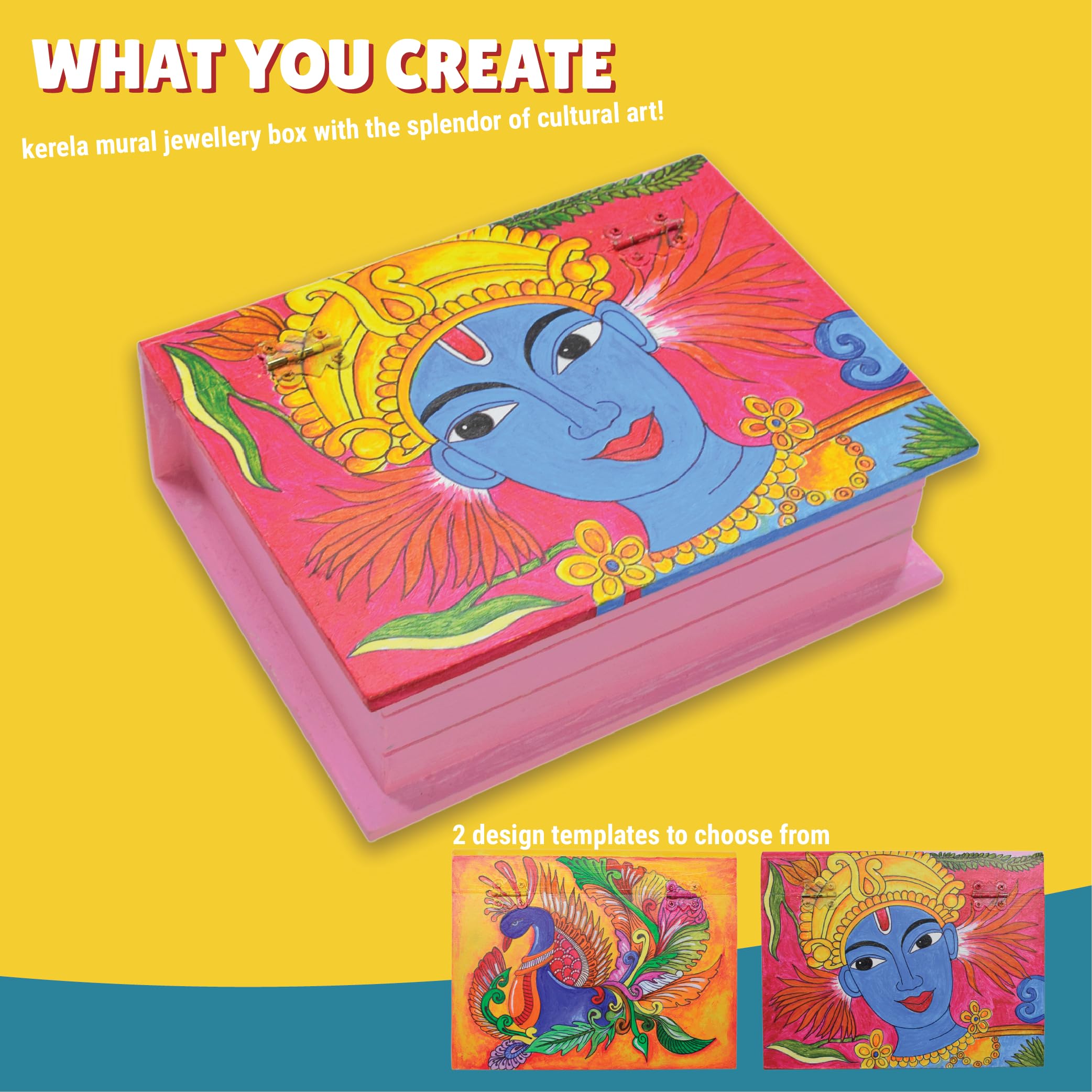 Kalakaram DIY Kerala Mural Jewellery Box Painting Kit for Kids - Customizable Indian Ethnic Art, Cultural Education with Bonus Written Material on Art Techniques & History - Image 3 thumbnail
