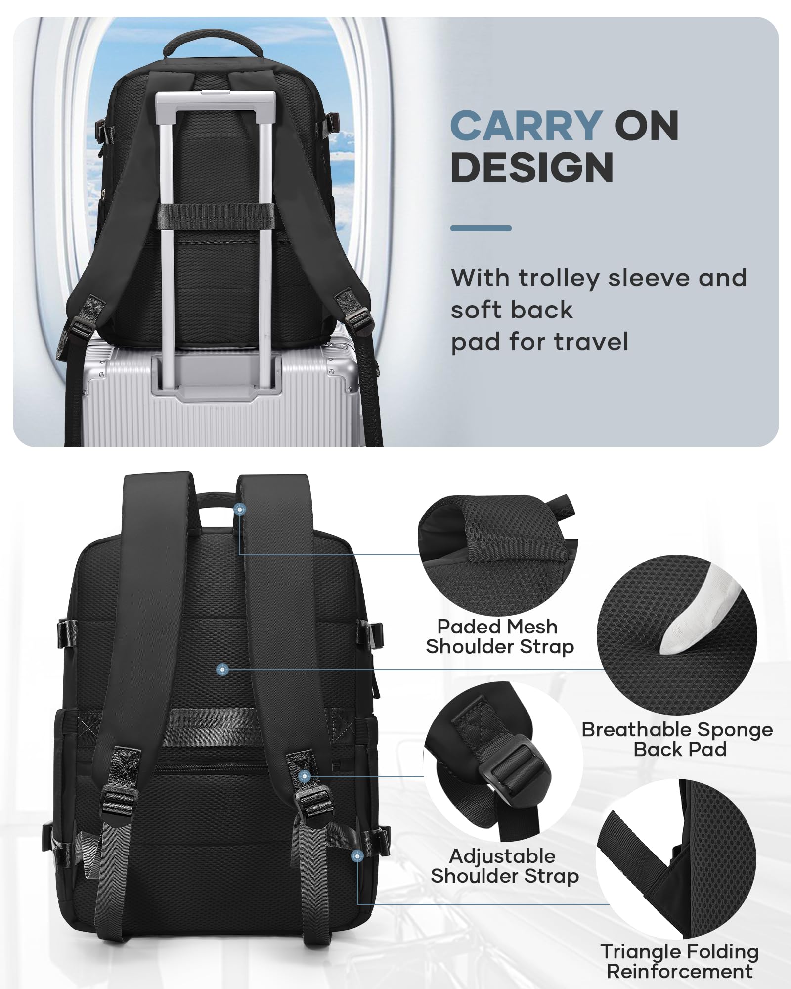 Borse da Cabina per Ryanair 40x20x25 Bagaglio a Mano Zaino Borsa Zaino da Viaggio, Zaino da trekking,da uomo, zaino casual per laptop da 14 pollici per scuola con porta di USB