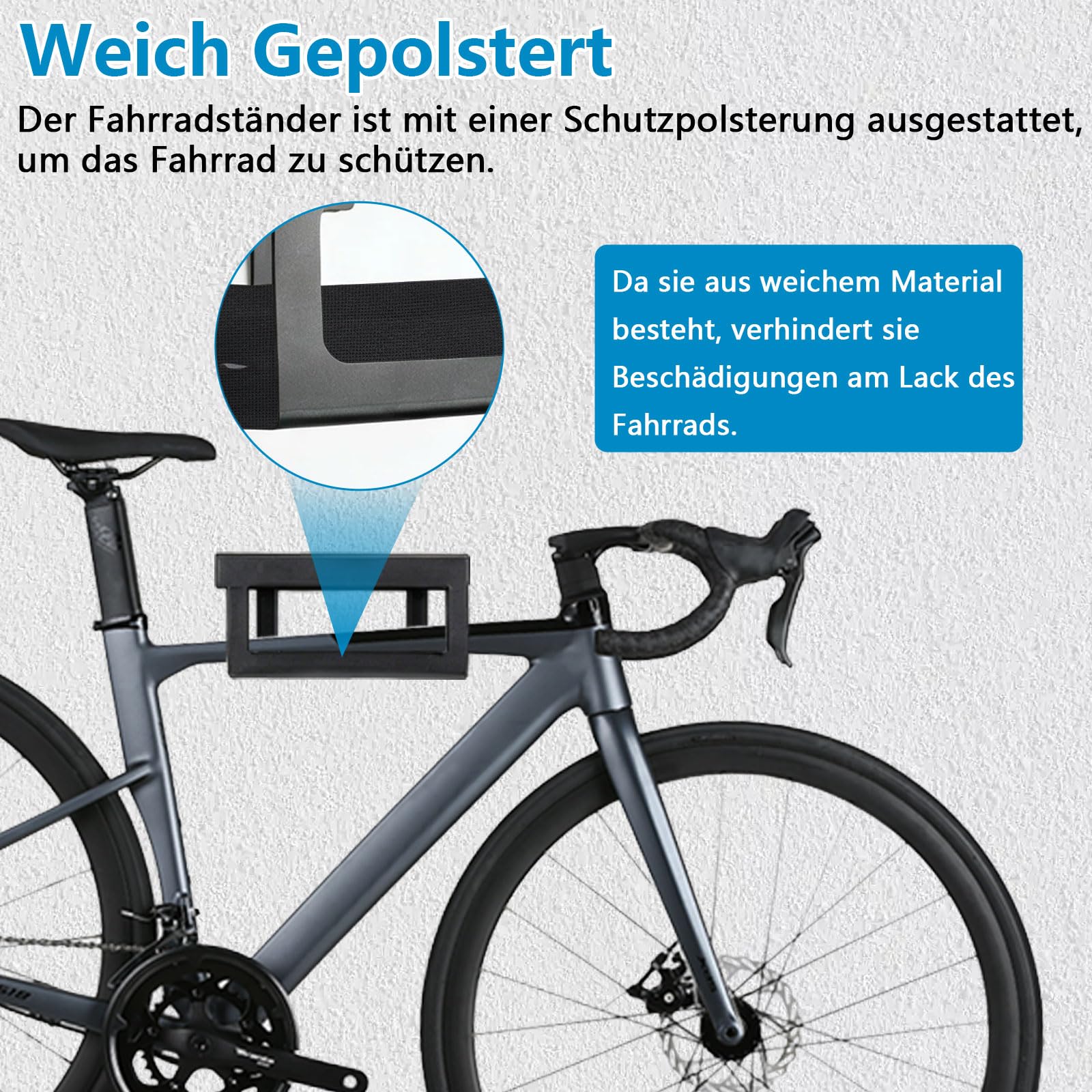 Supporto da parete per bicicletta, 3 in 1, multifunzione | Con gancio per mensola e imbottitura protettiva, supporto da parete per bici da corsa, per attrezzatura da bicicletta