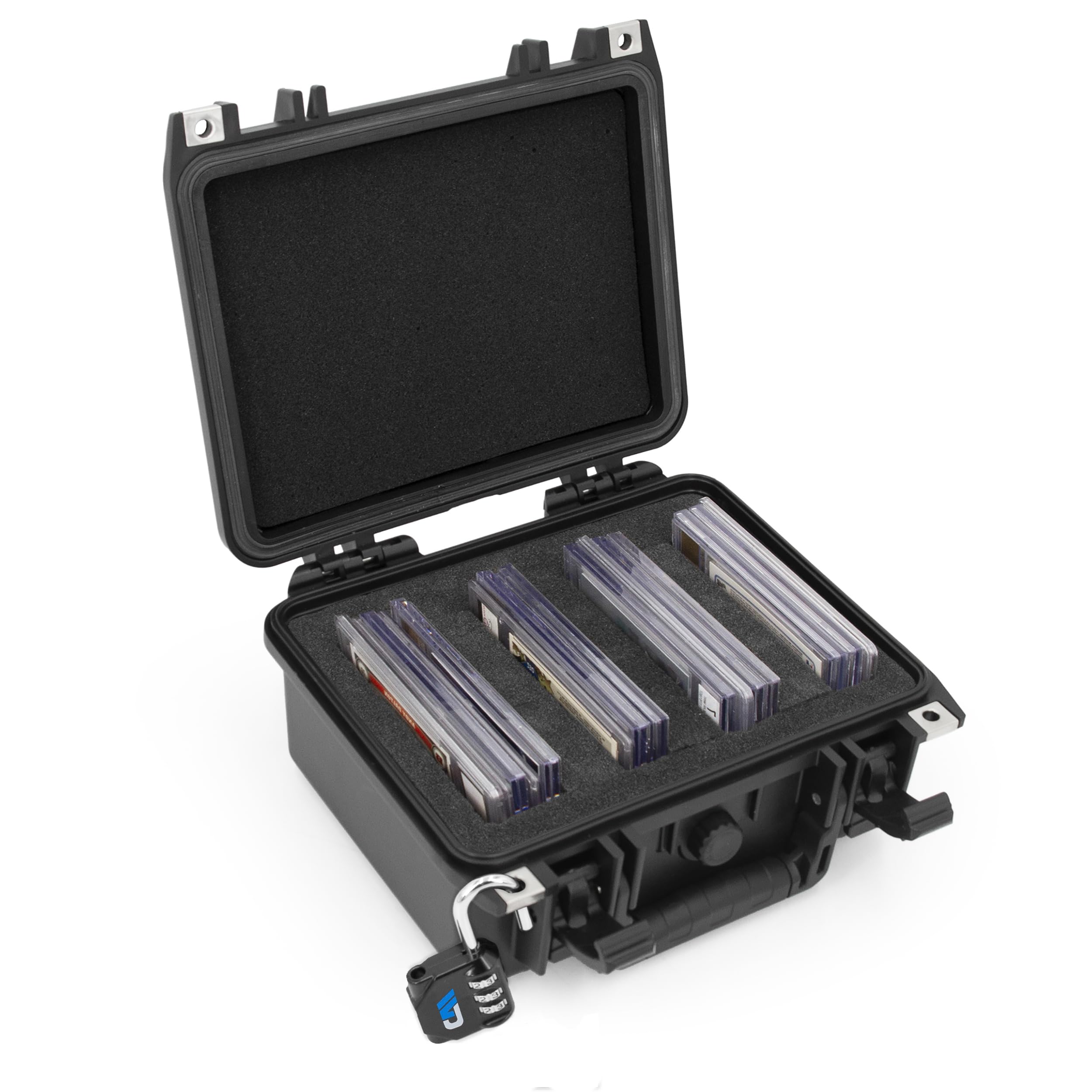 CASEMATIX Graded Card Storage Box Compatible with 22 BGS 35 FGS 29 PSA Graded Sports Cards or 100+ Sleeve Top Loaders, Waterproof Graded Card Display Case with Customizable Card Case Foam and Padlock