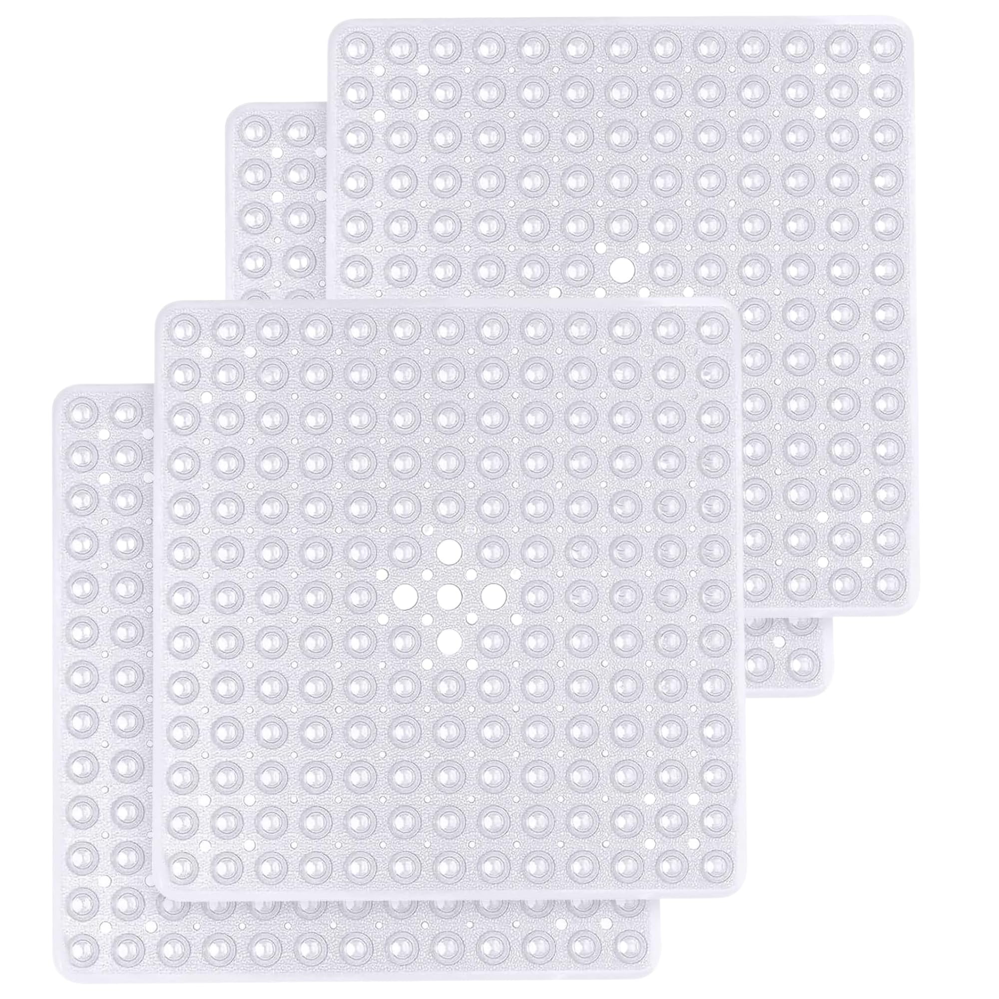 MOONLIGHT20015 Non Slip Shower Bath Mat 4 Pack – Anti Mould & Mildew PVC Bathroom Mats with Suction Cups, Drain Holes, Machine Washable, Ideal for Bulk & Wholesale Use (53x53cm, Clear)