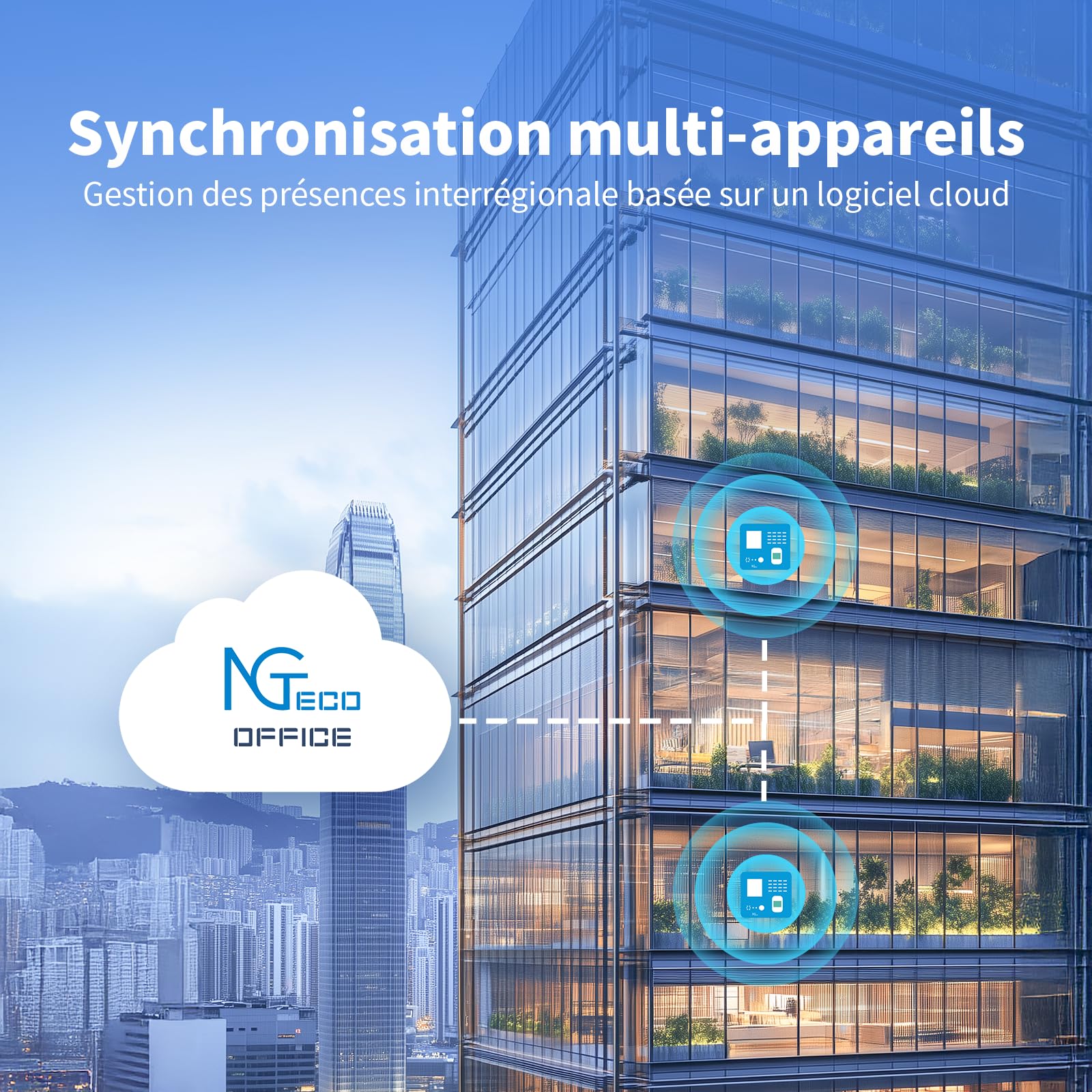 NGTeco Pointeuse Horaire Cloud，100% sans Abonnement，Système Multi-utilisateurs avec Synchronisation en Temps Réel et Sécurité AWS Machine à Carte de Pointage avec Logiciel de Contrôle à Distance