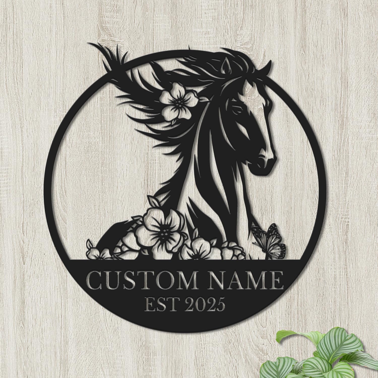 Houdoum Style-9 Custom Horse Metal Wall Art Name Sign,Personalized Horseshoe Sign,Personalized Horse Metal Wall Hanging Sign,Horse Ranch Name Sign,Farmhouse Decor, Horse Lover Gift (Style-9)