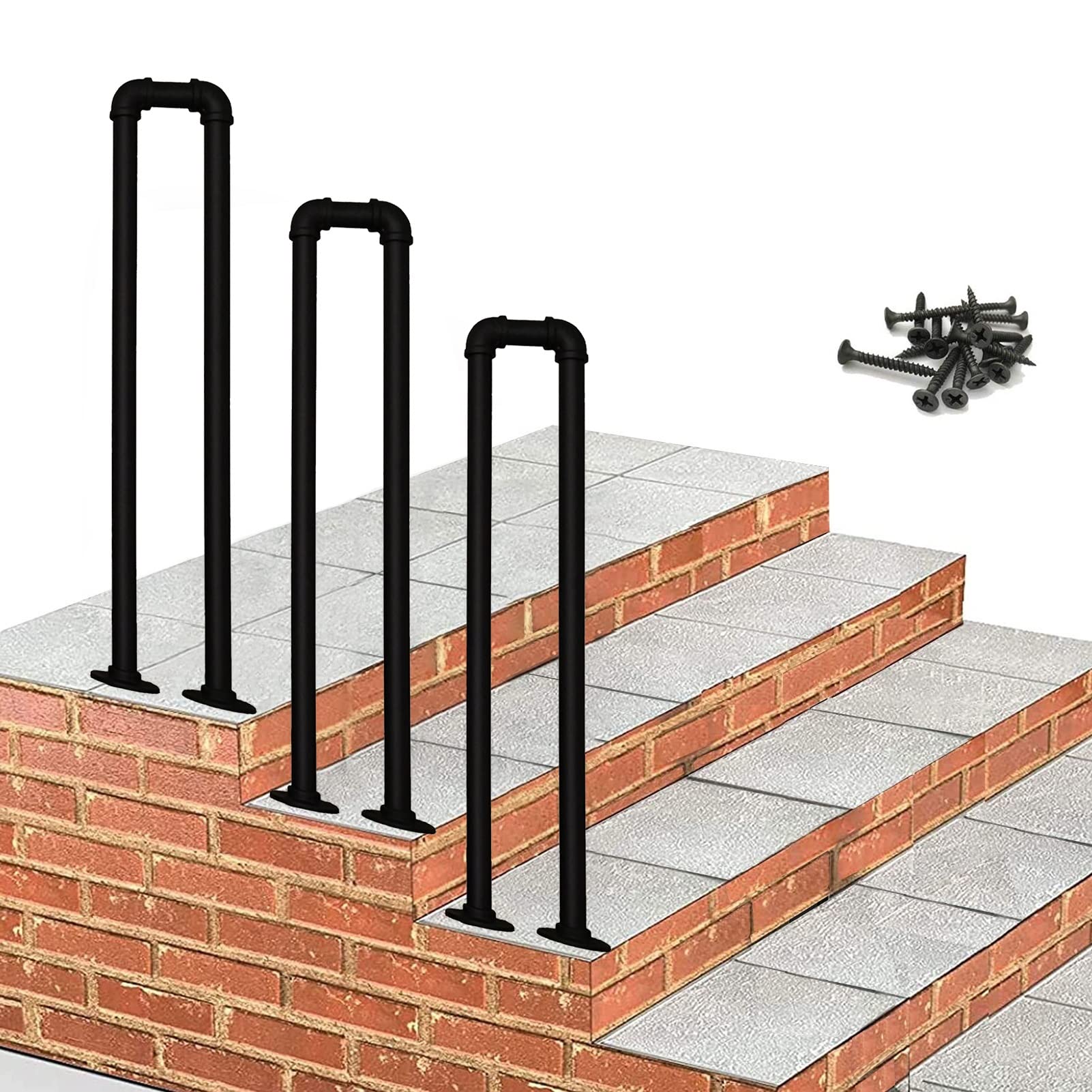 KHLMSRXJ Transitional Handrail for Step, Outdoor Steps Stair Handrail - Handrail Picket Fits 1 Steps| Matte Black Stair Railing Hand Rails for Loft Villa Corridor Garden/2.8Ft/85Cm