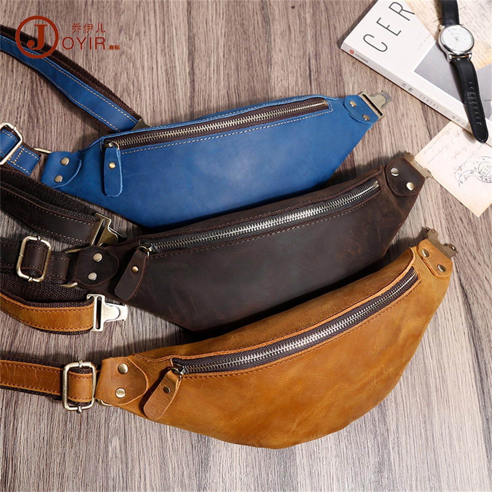 Talia nerka męska torba vintage skórzana talia crossbody klatka piersiowa do podróży biegania treningu, Kawa, 35x7x11.5cm, Jeden styl