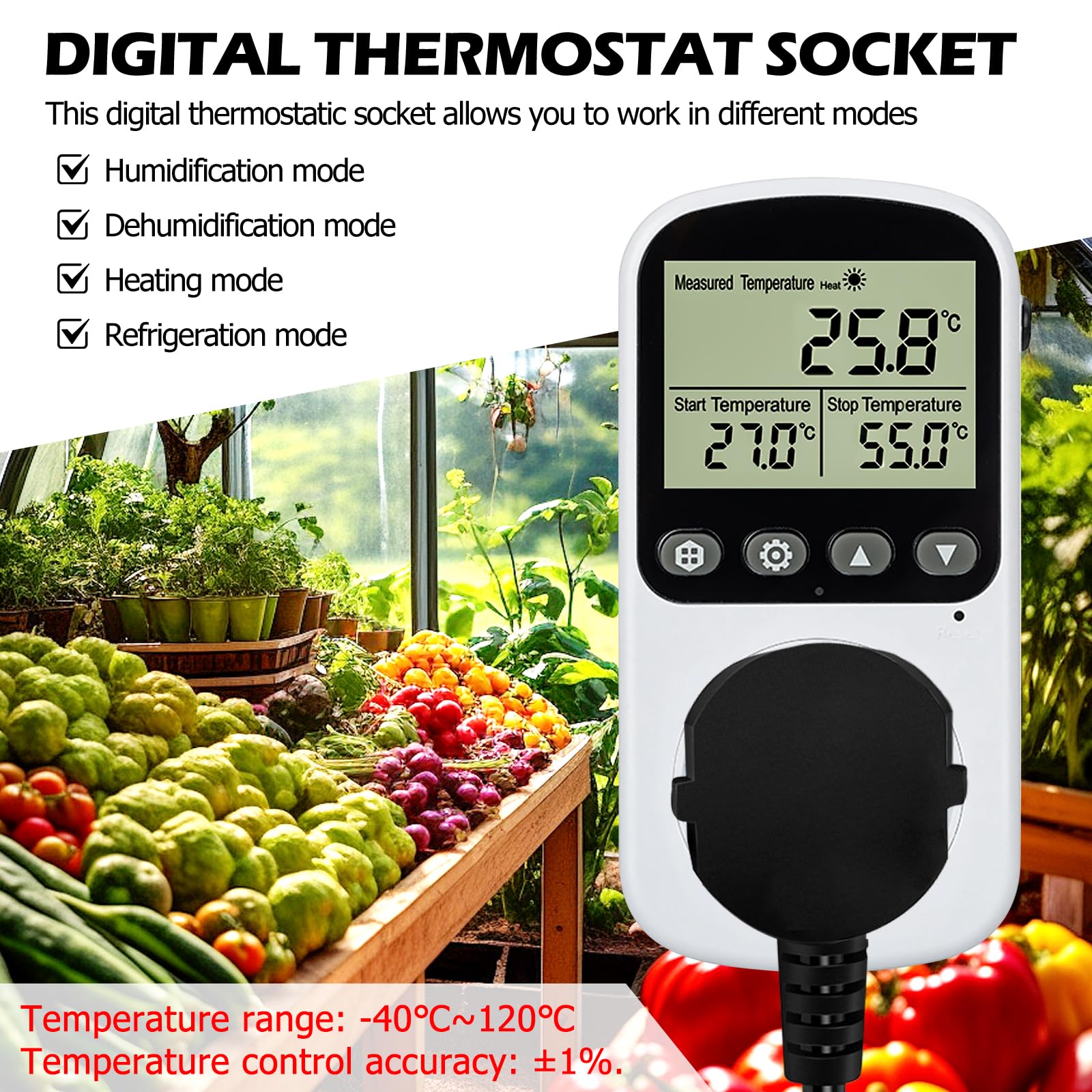 Prise Thermostat Numérique, Prise Thermostatique Numérique, LCD Prise De Thermostat Numérique, Prise De Contrôleur De Température, Thermostat Terrarium, pour Incubateur, Serre, Aquarium