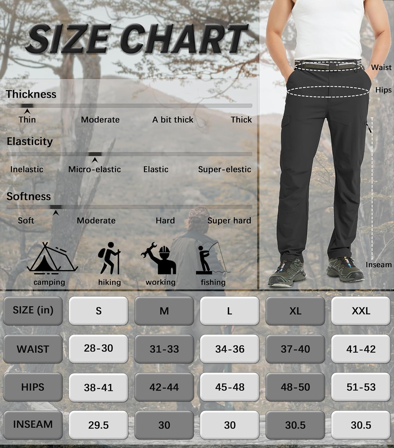 Men's Cargo Hiking Pants Lightweight Water Resistant Quick Dry Outdoor Fishing Travel Climbing Work Pants - Image 6
