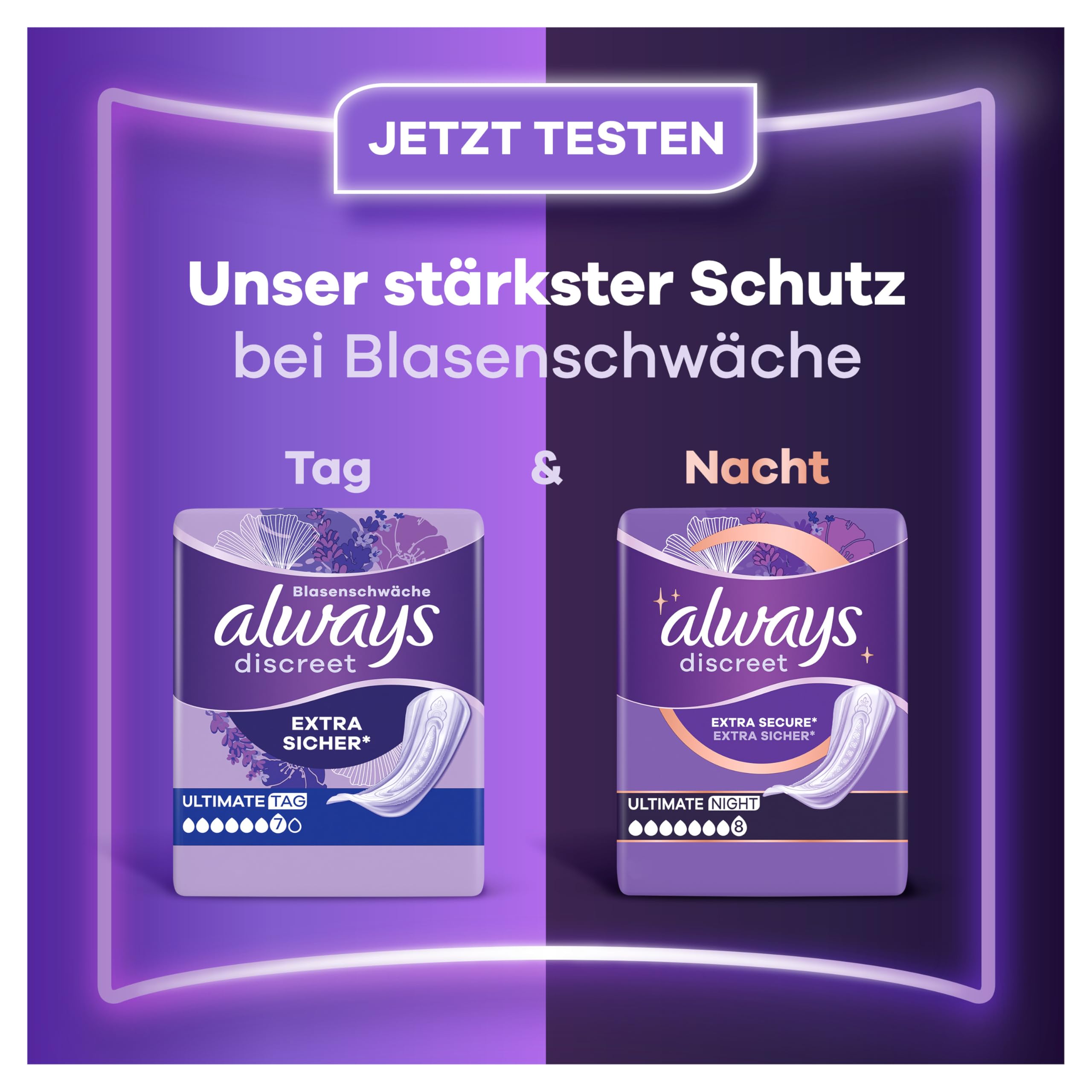 Always Discreet Inkontinenz-Einlagen Ultimate Nacht Monatspaket bei Blasenschwäche, 48 Einlagen (4 x 12 Stück) + Ultimate Tag Monatspaket bei Blasenschwäche, 48 Einlagen (4 x 12 Stück)