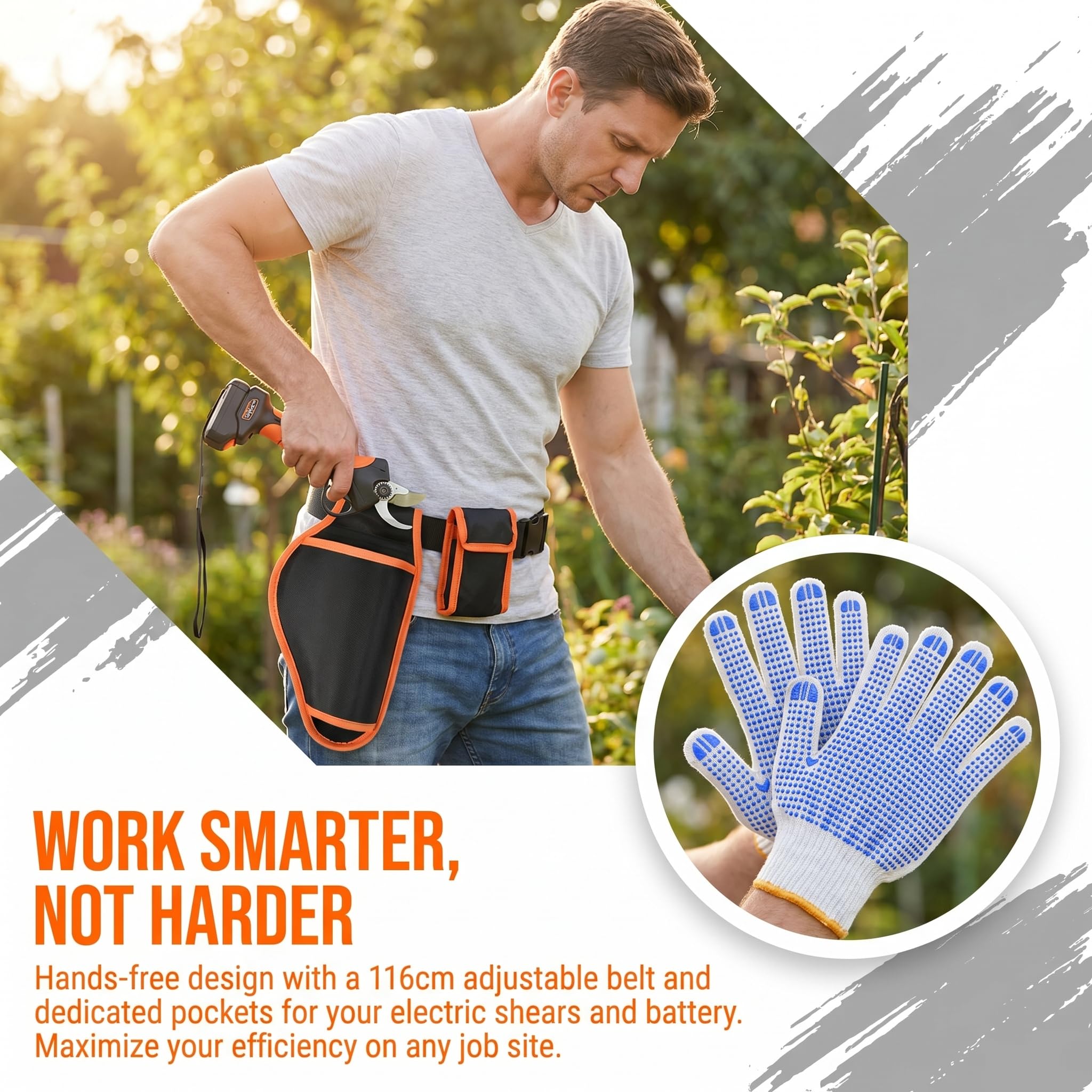 Funda para Tijeras de Podar Electrica Ajustable para Tijeras Eléctricas, Bolsa de Cinturón para Herramientas para Tijeras de Podar, con Guantes, Bolsa de Herramientas de Jardín