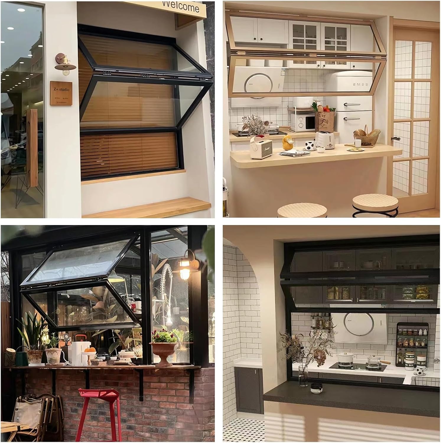 Aluminum Frame Concession Window, Metal House Window,Roll-up Type Serving Window, Foldable Sliding Windows,Customizable Aluminum Mobile Home Windows, Double Hung Window for Flower Coffee Shop(Black,34