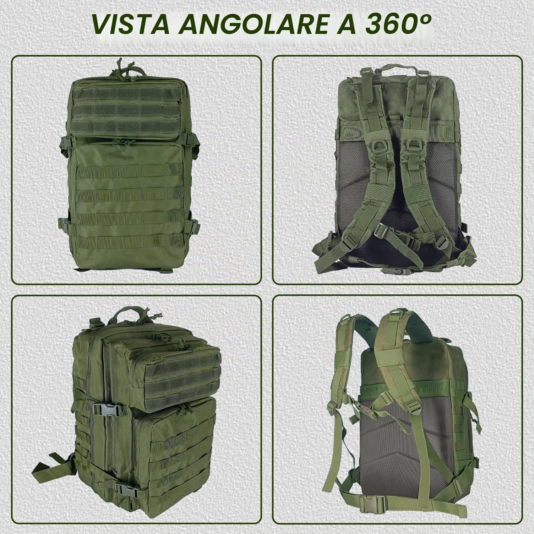 HEMSO Zaino Militare 45 Litri, Impermeabile Grande Zaino Tattico, Molle Zaini di Assalto per Uomo Donna Università Sopravvivenza Viaggio Trekking Campeggio Caccia Moto Palestra Fotografico (Verde)