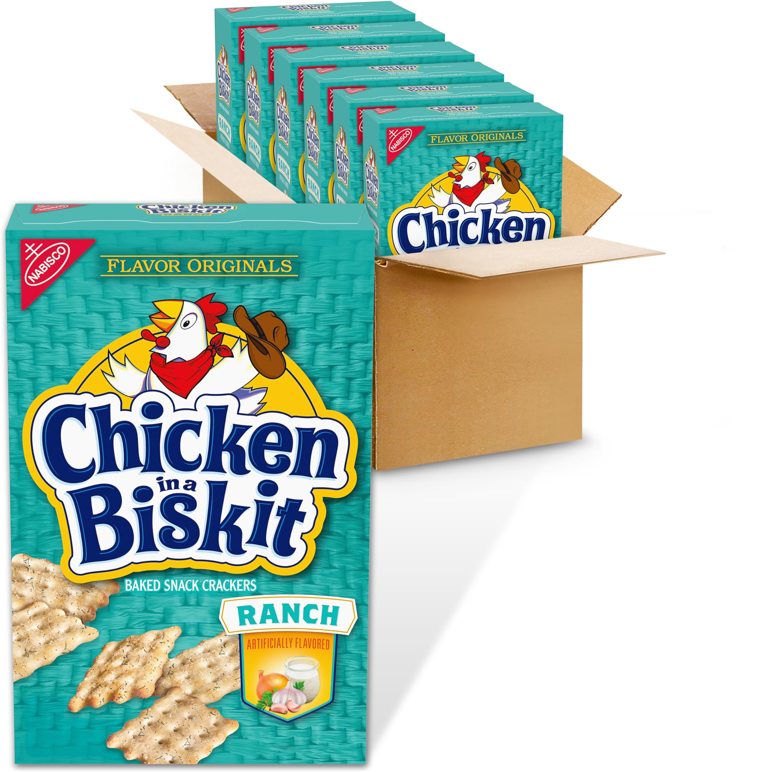 CHICKEN IN A BISKIT Ranch Baked Snack Crackers, Bulk Lunch Snacks, 6-7.5 oz Boxes