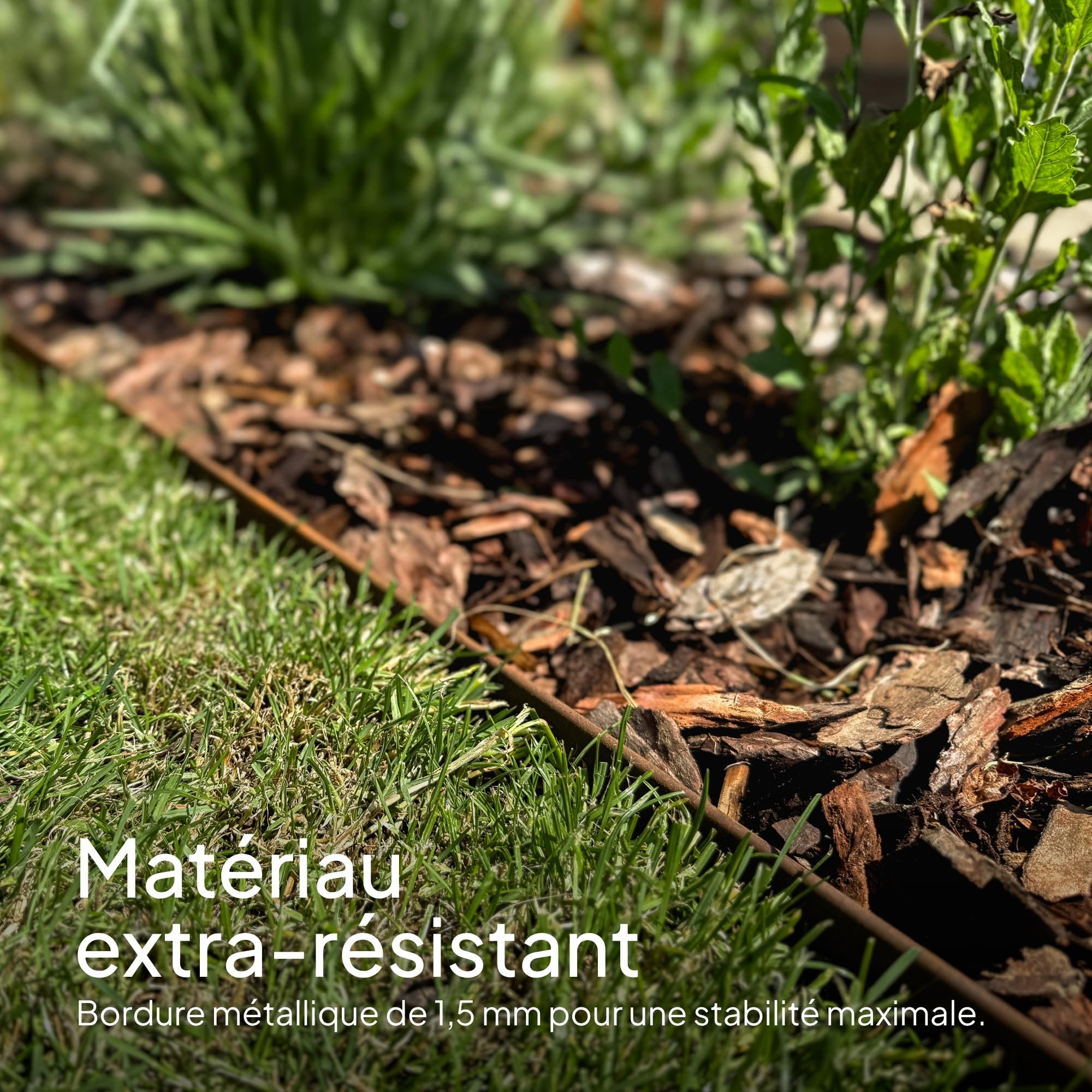UNIGARDIA Bordure de Jardin en Acier Corten 5 m, Hauteur 5 cm, Rebord 5 mm | Bordure de Pelouse Flexible en Métal, Installation facile, Piquets d’ancrage inclus