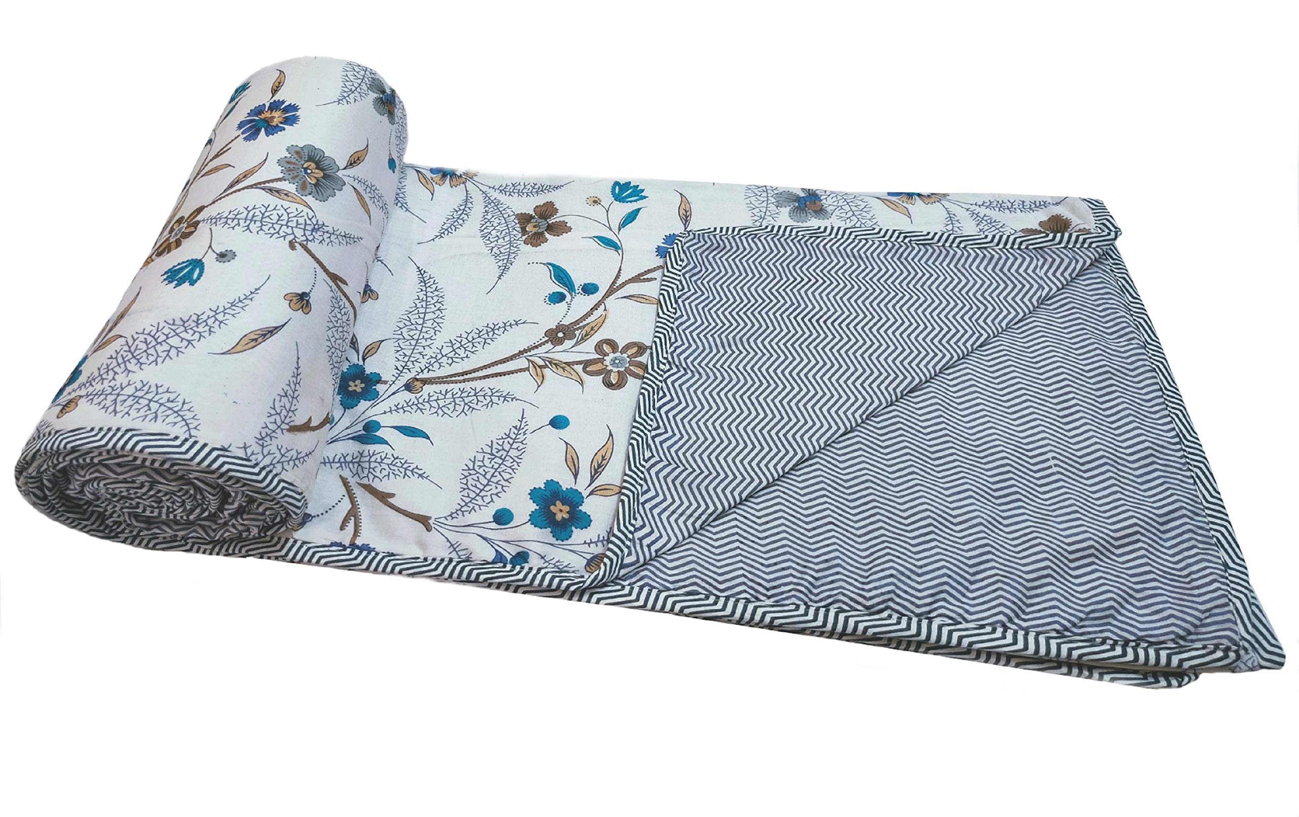 Sanvee Collaction Reversible 1 Pc Malmal Single Bed Dohar/Quilt/AC Blanket/Comforter Size 60" x 90" (Blue)