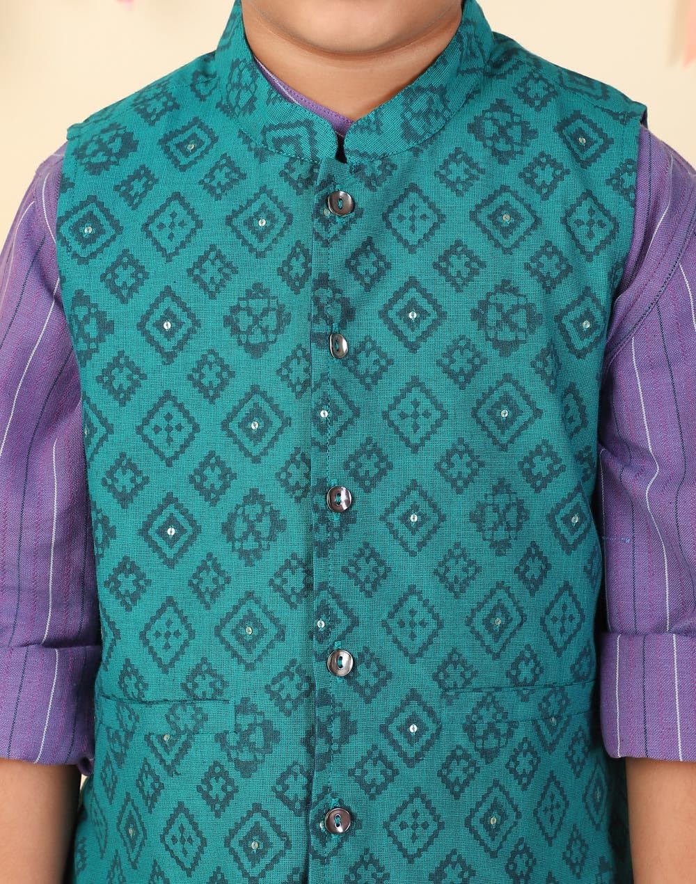 Fabindia Teal Cotton Hand Block Printed Jacket 4