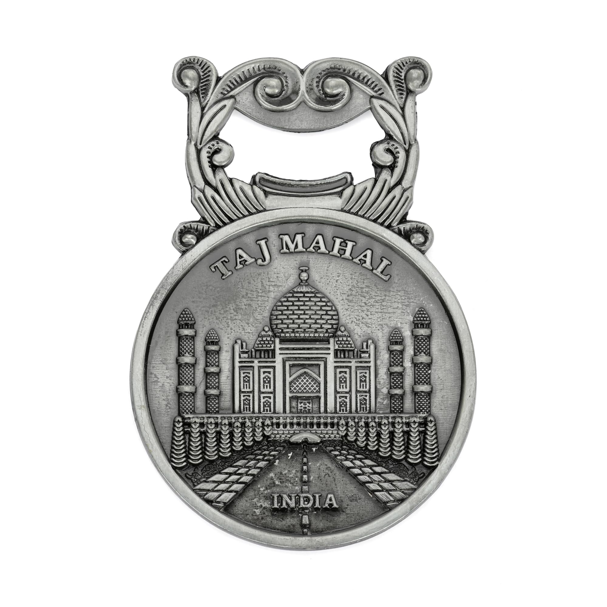 CRAFZO Metal Traditional Design Taj Mahal Fridge Magnet,Bottle Opener Fridge Magnet for Home & Kitchen Decor, Gift (Size: 6.35 x 10.16 cm) Gray Antique Silver Touch