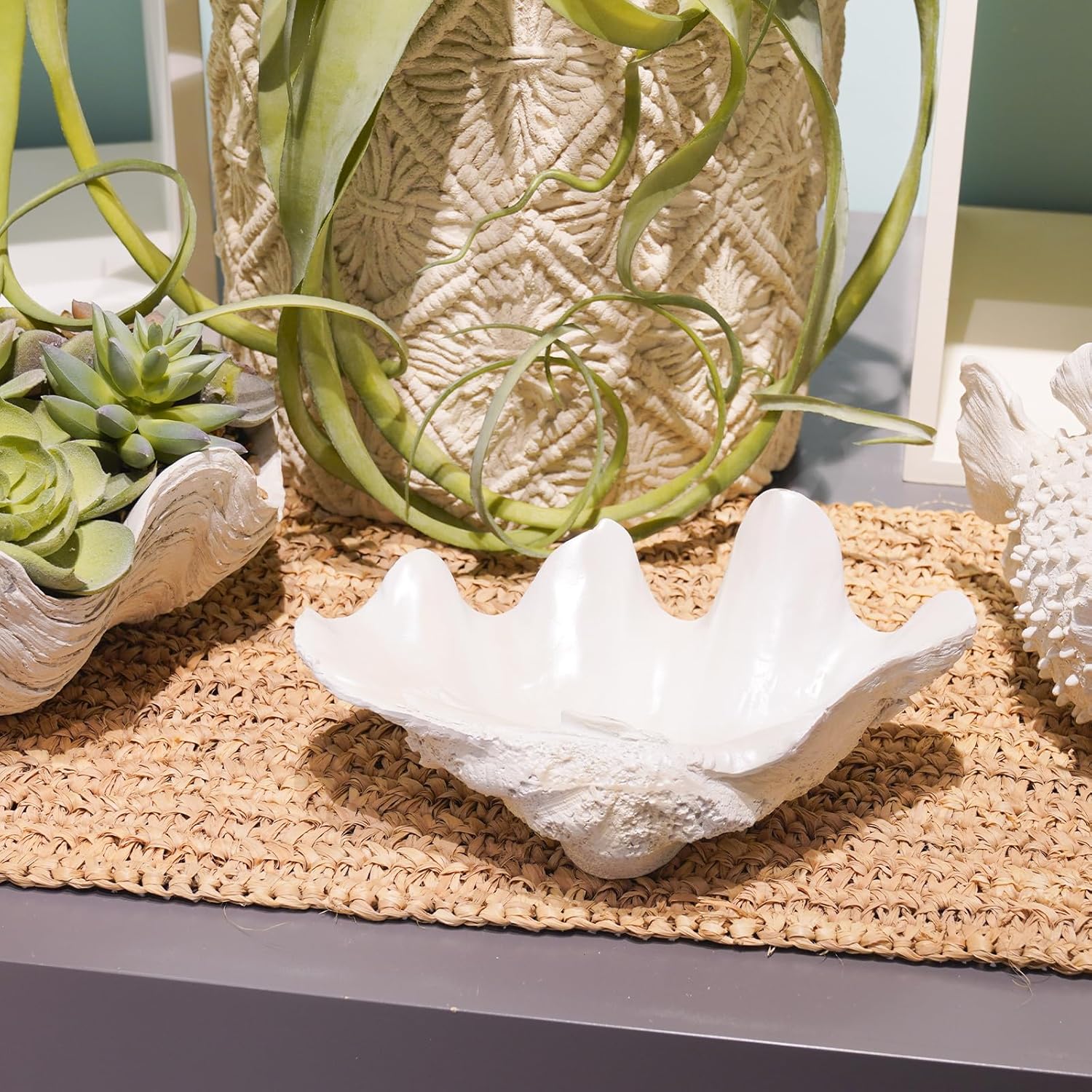 Decorative Bowl Entryway Table Decor - Resin Clam Shells Bowls Seashell Beach Console Table Home Decor Accents for Ocean Themed Living Room Coffee Table Decor 9 * 6 * 3.5 Inch - Image 5