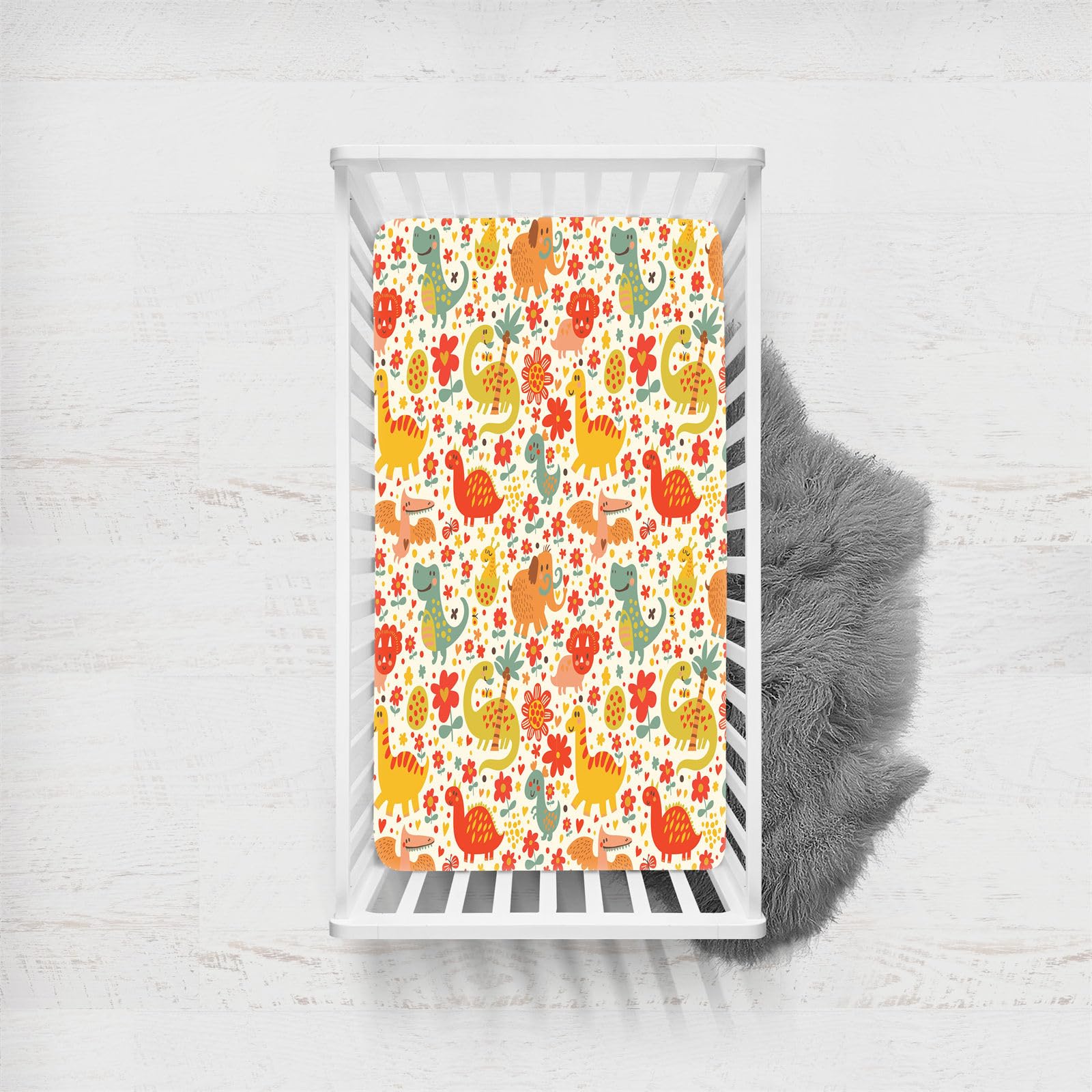 Odot Cot Bed Fitted Sheets, Dinosaur Pattern Moses Basket Fitted Sheet Microfibre Crib Fitted Sheets Soft Baby Bed Sheets Bassinet Sheets Cot Bed Mattress Protector (Floral,65x95cm)