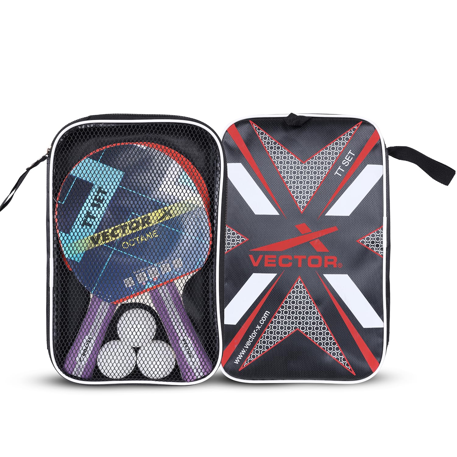 Vector X Octane Tischtennis-Spielset (2 Schläger und 3 Bälle) (weißer Ball), Tischtennisschläger und TT-Bälle, Set (mehrfarbig)