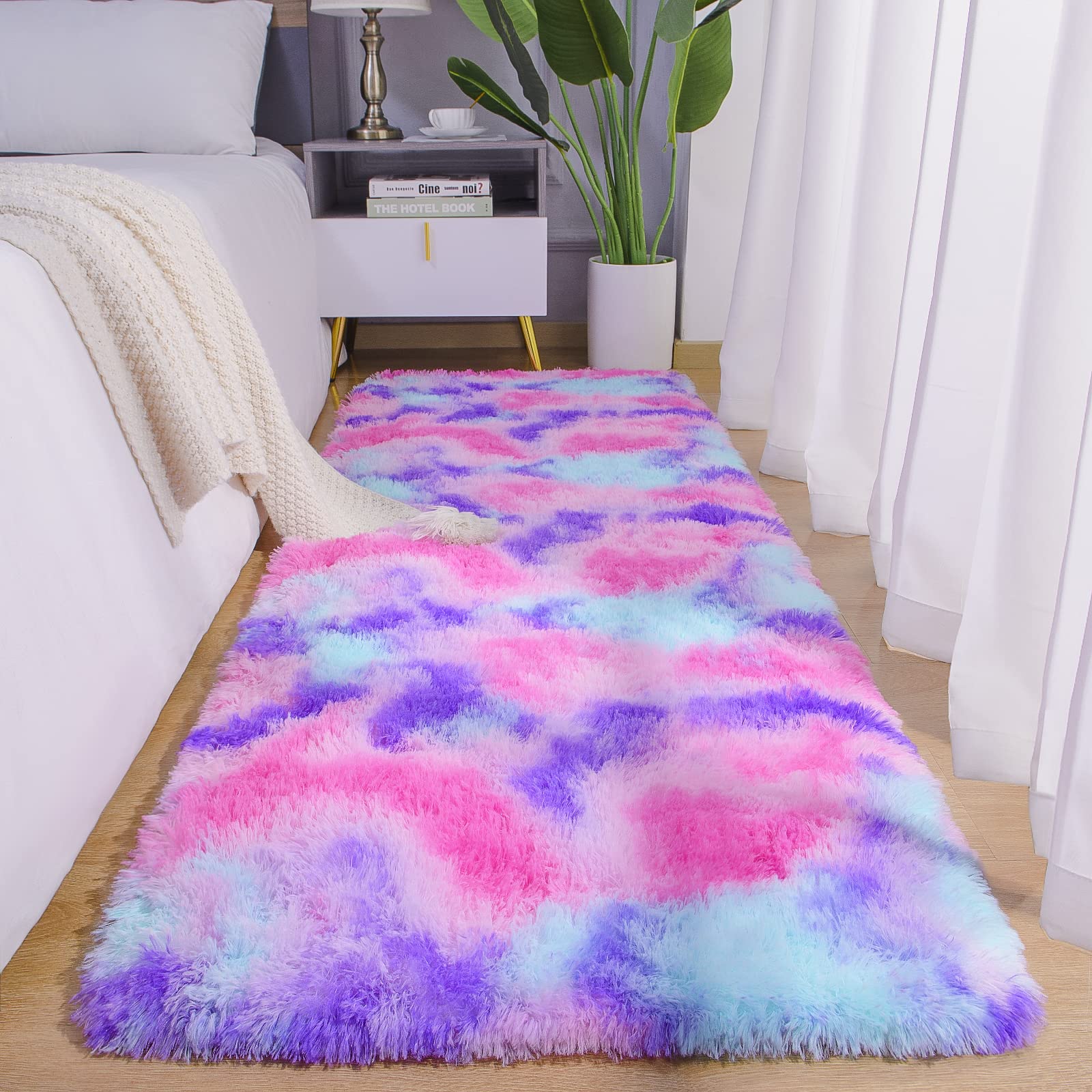 AROGAN Soft Rainbow Area Rugs for Girls Room 2x6 Feet, Fluffy Girls Bedroom Rugs, Princess Rug, Cute Colorful Carpet for Kids Teens Nursery Toddler,